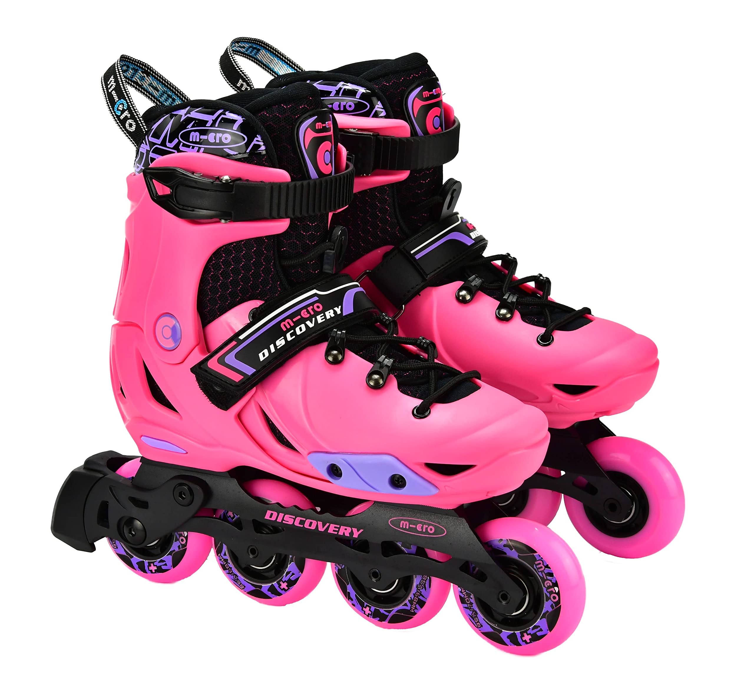 Discovery Kids Adjustable Molded-Shell Inline Skates, Freestyle Slalom Beginner (Pink, EU 33-36 / US 1.5-4 / 205mm-229mm)