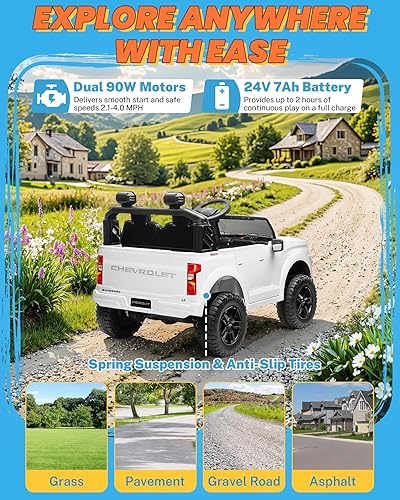 Miniatura 7 de ENYOPRO - Juguetes de paseo de 2 plazas y 24 voltios para niños, con licencia Chevrolet Silverado LT Trail Boss Ride on Truck con control remoto,