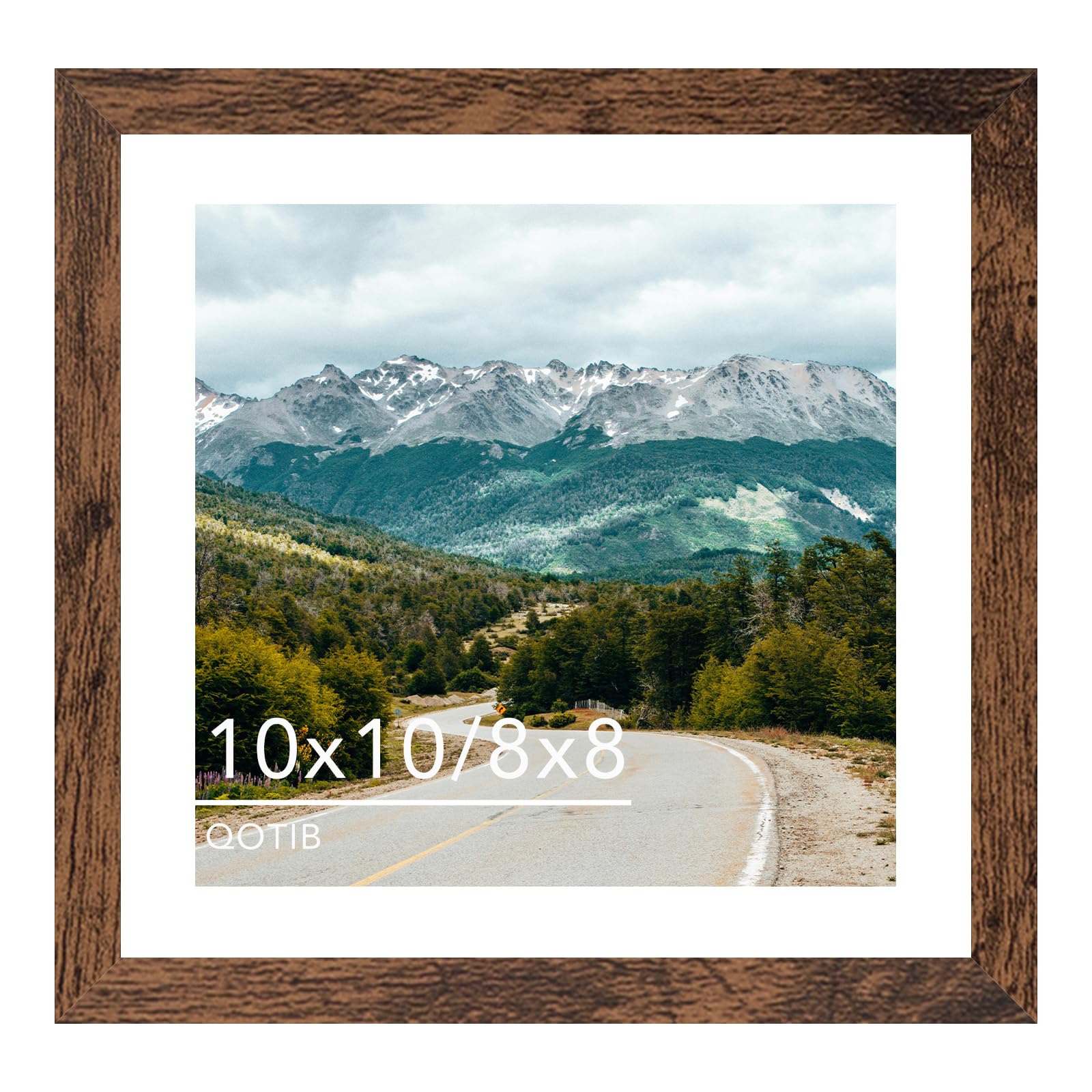 QOTIB Wood 10x10 Picture Frame with 8x8 Mat Deep Brown, Display 8x8 with Mat or 10x10 Without Mat, Wood 10 by 10 Photo Frame, 10 x 10 Frame for Wall Hanging Display, Deep Brown โ image 1