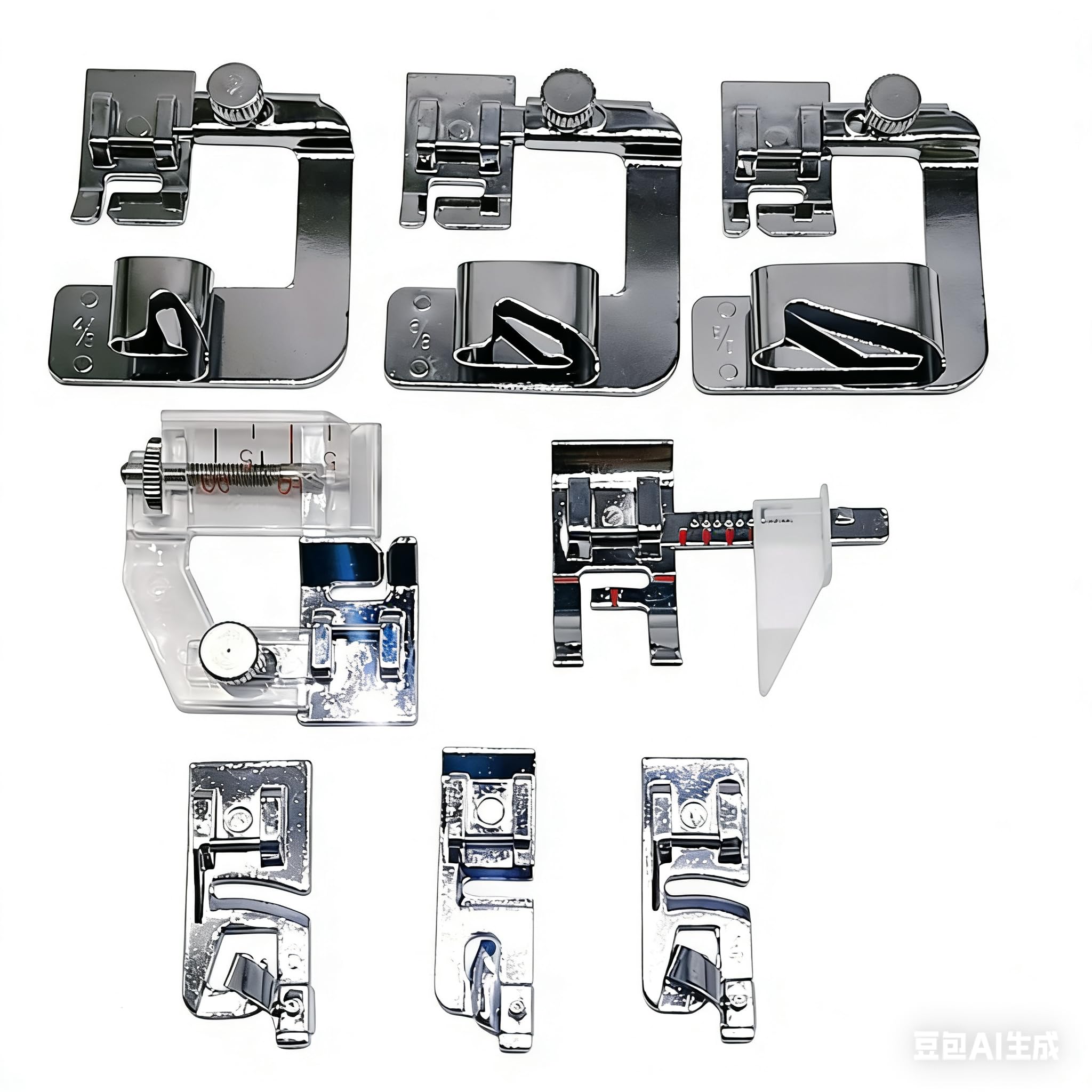 HONEYSEW Sewing Machine Presser Feet 3Pcs Rolled Hem Pressure Foot,3Pcs Narrow Rolled Hem Hemmer Presser Feet & Adjustable Guide Presser Foot, Bias Binder Foot Compatible with Singer,Brother,Juki,etc