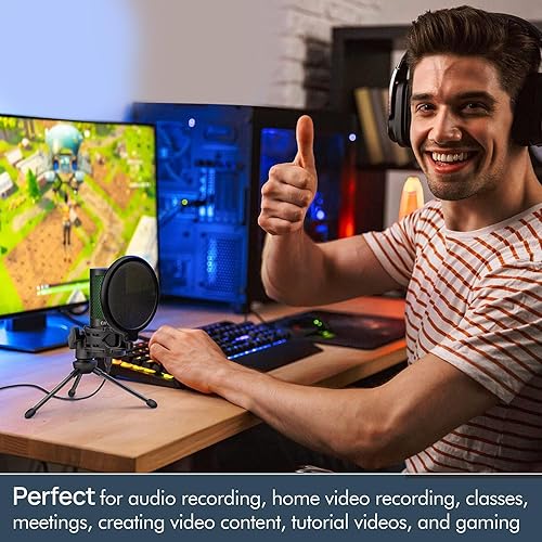 Miniatura 6 de CMTECK Micrófono USB, micrófono para PC con filtro pop y botón de silencio, micrófono de podcast de escritorio Plug & Play con indicador LED,