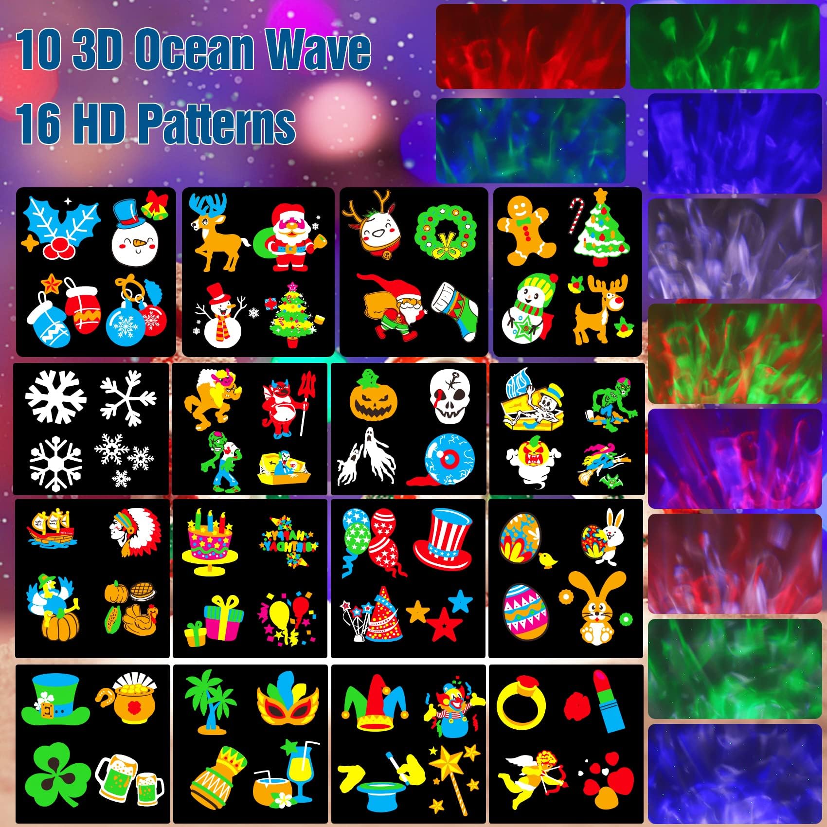 Projektor Weihnachten, Weihnachten Halloween or Lichter Outdoor 3D Welle & 16 Muster Wasserdicht or for Indoor Halloween Urlaub(Ripple Without Laser)