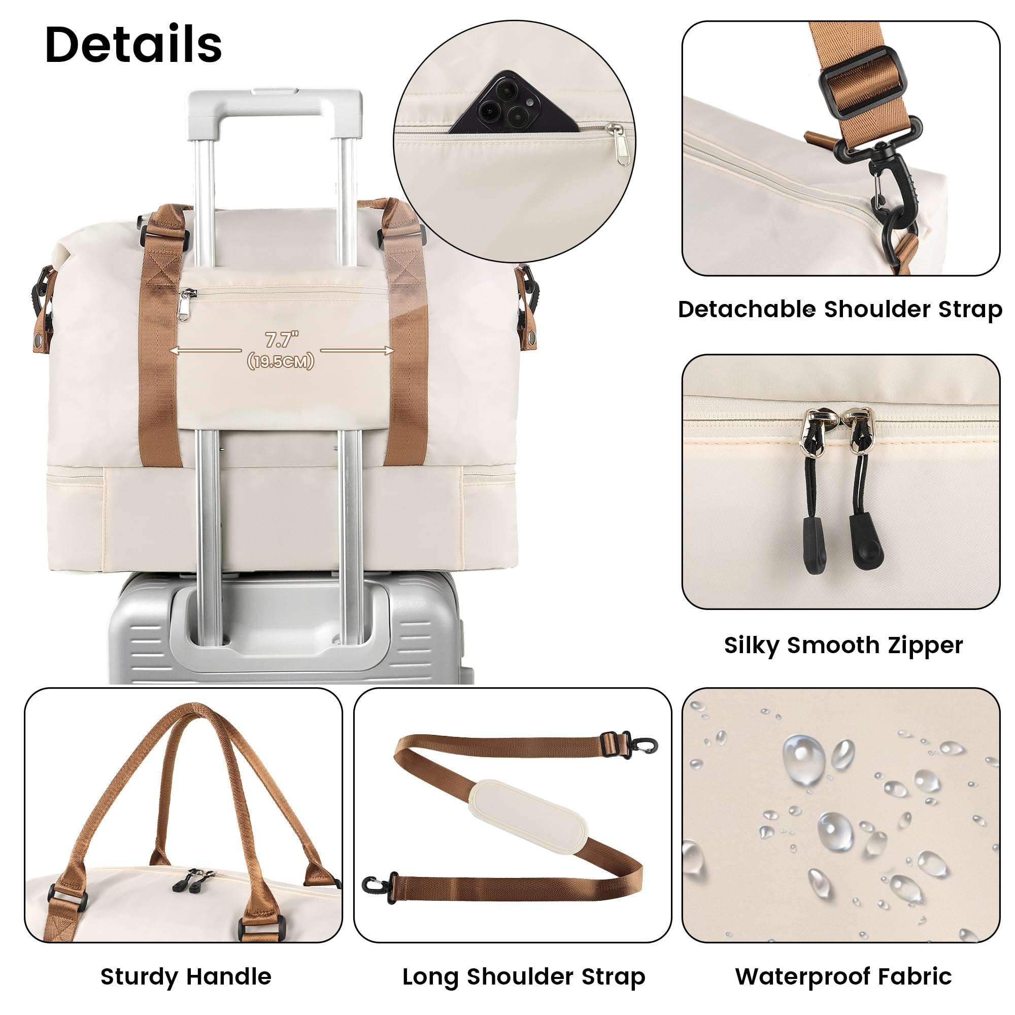 TANTOMI Borsa da viaggio, Bianco panna, Classico