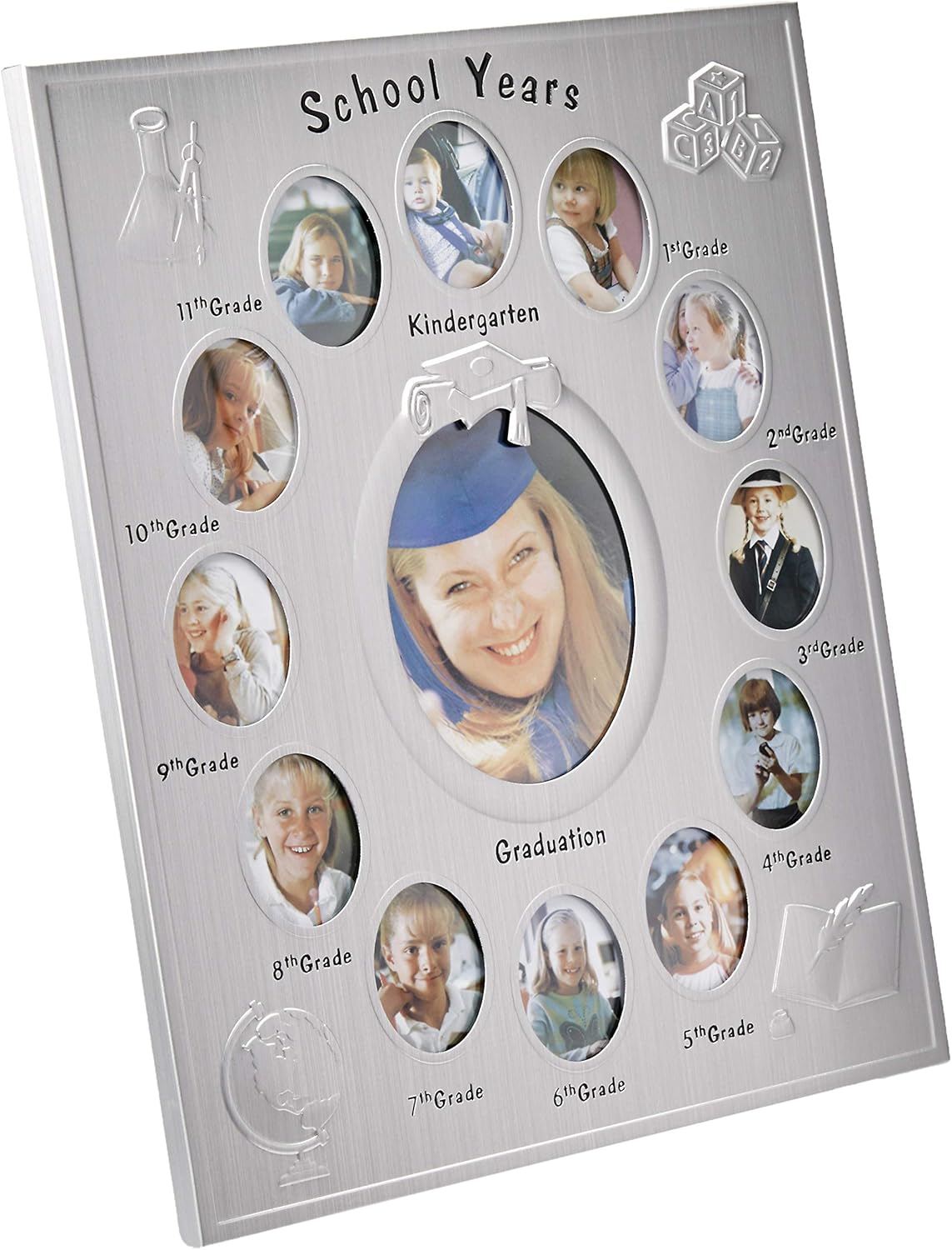 Elegance School Years K12 Picture Frame, 13 Openings, Silver