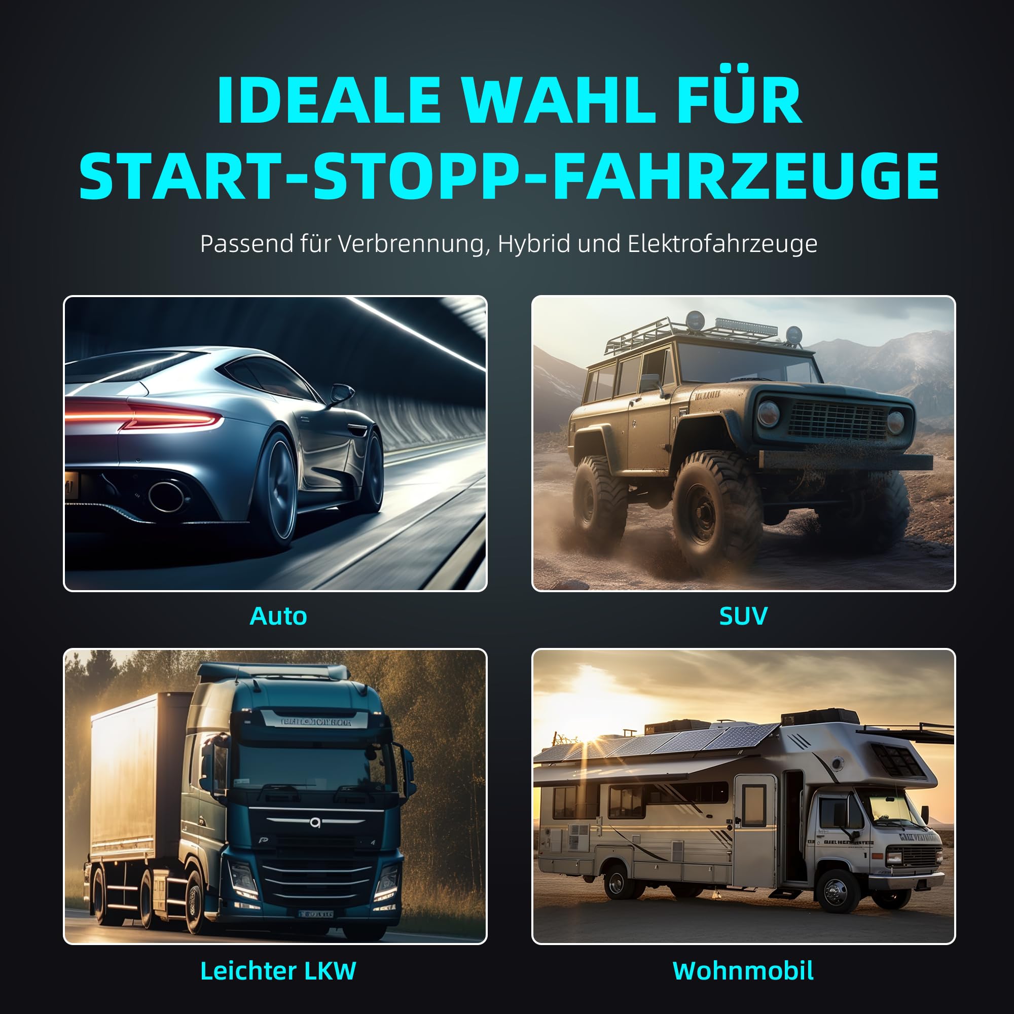 UPLUS 12V 70Ah 760A(EN) AGM Start-Stop Autobatterie AGM-L70-UP | Links: - Rechts: +, wartungsfrei, für Start-Stopp-Fahrzeuge. 278L×175B×190H(mm), vor Kauf Maße prüfen