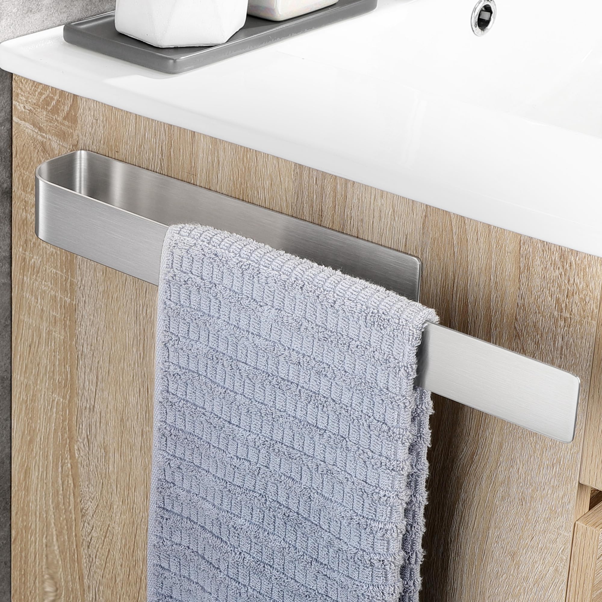 OETAMS Towel Rail No Drilling Silver Towel Rail Self-Adhesive 40 cm