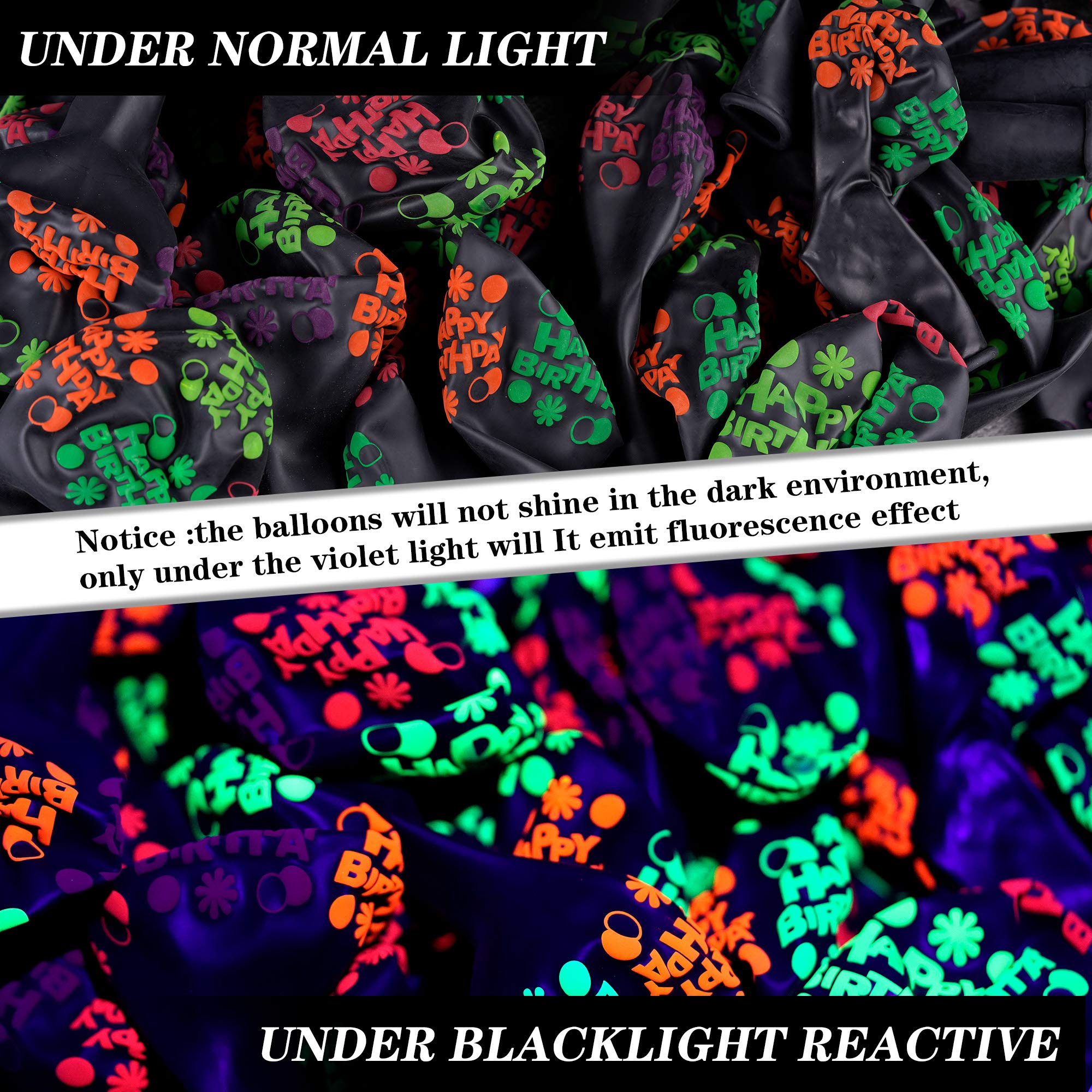 Buy 50pcs Happy Birthday Neon Glow Balloons Glow in Blacklight Black