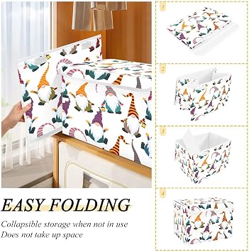 Large Collapsible Storage Bins with Lids, Christmas Gnomes Seamless Storage Baskets Organizer Containers with Handles for Clothes