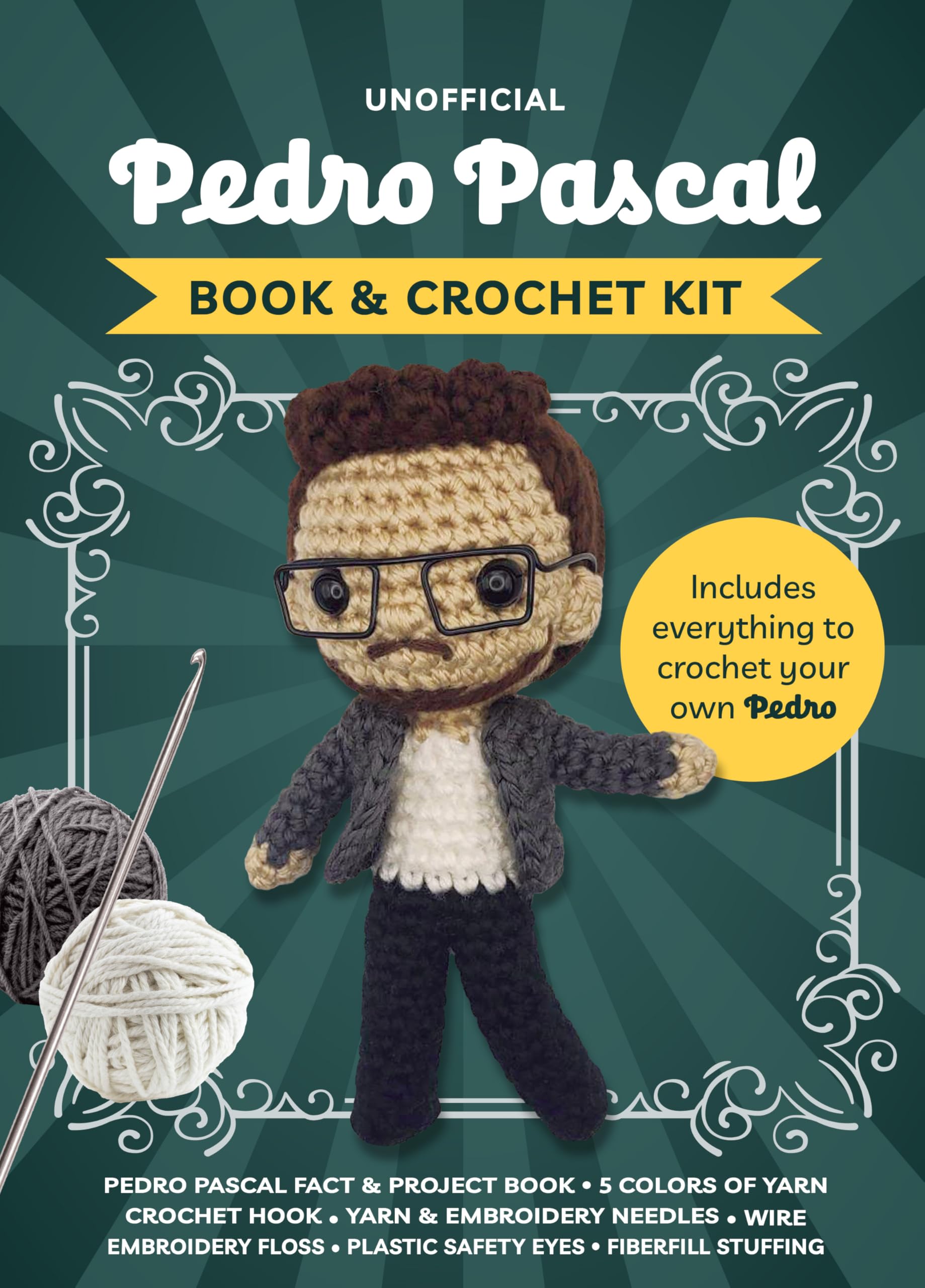 Unofficial Pedro Pascal Book and Crochet Kit: Includes Everything to Crochet Your Own Pedro - Pedro Pascal Fact & Project Book, 5 Colors of Yarn, ... (Unofficial Personality Crochet Kits)