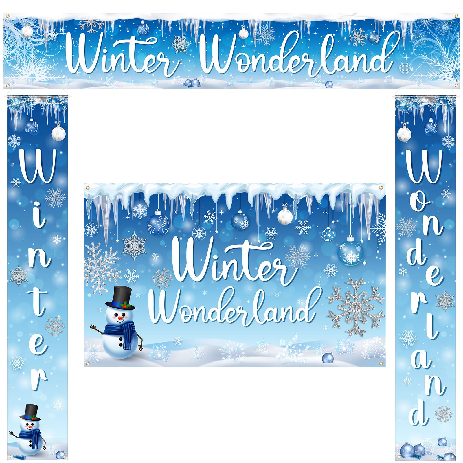 Ctosree 4 Pcs Winter Wonderland Backdrop Banner Party Decorations Garden Banner for Indoor Outdoor Winter Holiday Parties