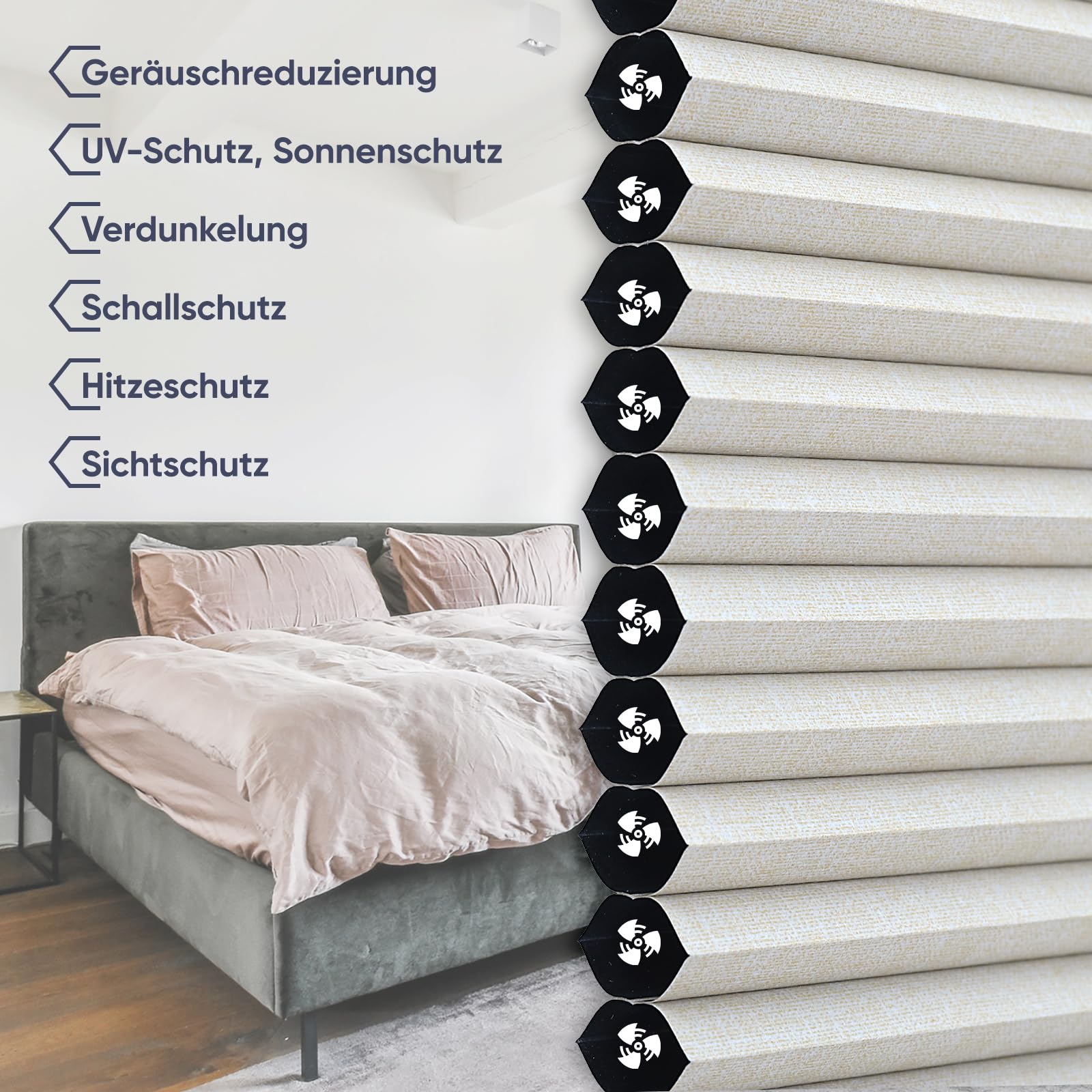 Sekey Wabenplissee Ohne Bohren Verdunkelung Rollo 100% verdunkelnd Blickdicht – Bild 3