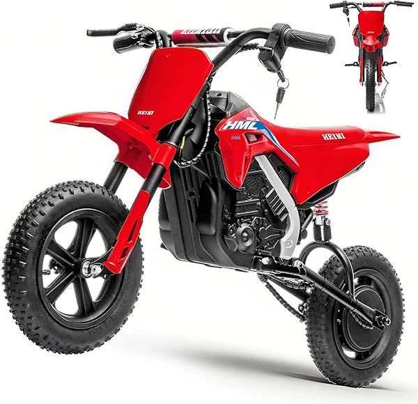 24V Kids Electric Dirt Bike - 250W Electric Motorcycle, 11 Mph Max Speed Electric Motorcycle Mini Bike with Music, 10 Miles Range, Twist Grip Throttle, Metal Suspension, Rubber Tires (Red)
