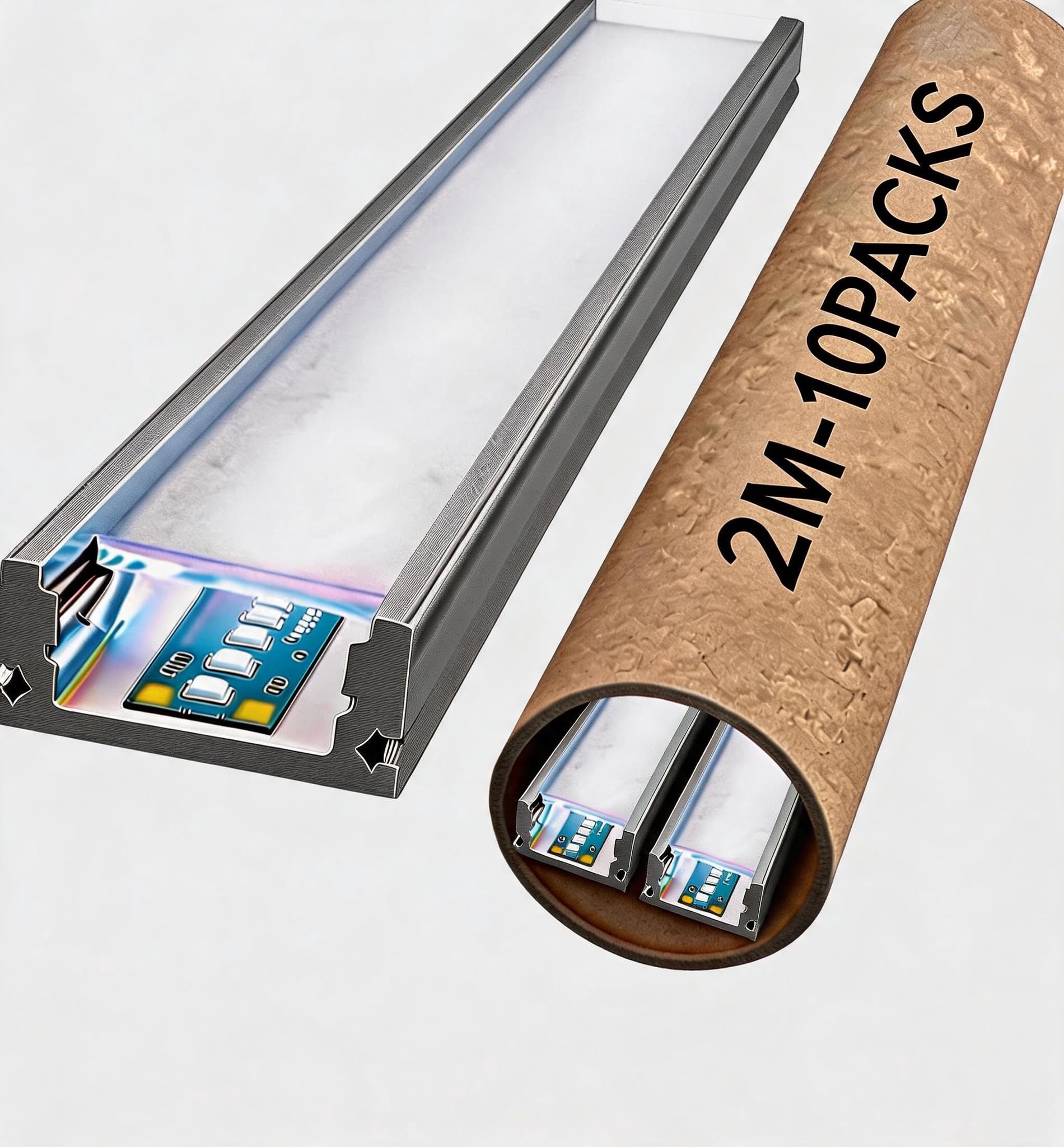 10x 2m LED Aluprofil U-Profil (20m Set), 17,4x7mm, silber mit weißer Abdeckung, für LED-Streifen bis 12,5mm – indirekte Beleuchtung für Wohnzimmer & Schlafzimmer