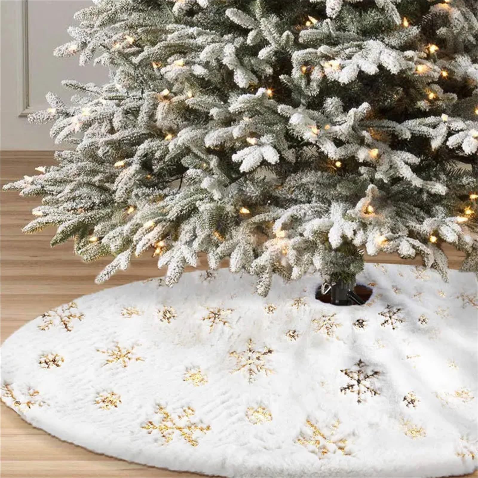 tappeto albero di natale Decorazioni for tappetini for albero di Natale, fiocchi neve, bianchi in peluche for la casa, ornamenti for il nuovo anno(90cm Golden)