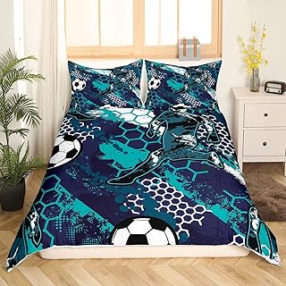 Erosebridal Kids Football Duvet Cover Honeycomb Pattern Comforter Cover Twin Size Teens Boys Soccer Bedding Set Sports Game Theme Bedding Modern Hexagon Bedspread Cover Blue Green
