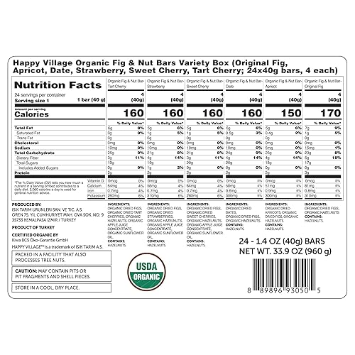 Miniatura 3 de Happy Village Barras de higo y nueces orgánicas variedad de 24 paquetes 14 onzas cada una sin gluten sin azúcar refinado sin OMG veganas buena