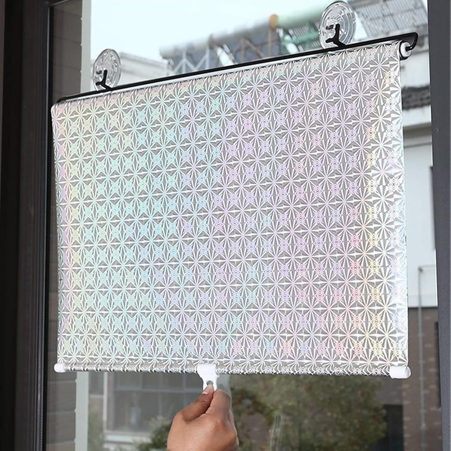 Cortina de Balcón con Ventosa,Ventana de Carro Velas de Sombra,Estor Enrollable Translúcido,Persianas Opaca para Ventana,Retráctil Portátil Cortina Hogar,Sin Perforacione (Silver,45x125cm/17.7x49.2in)