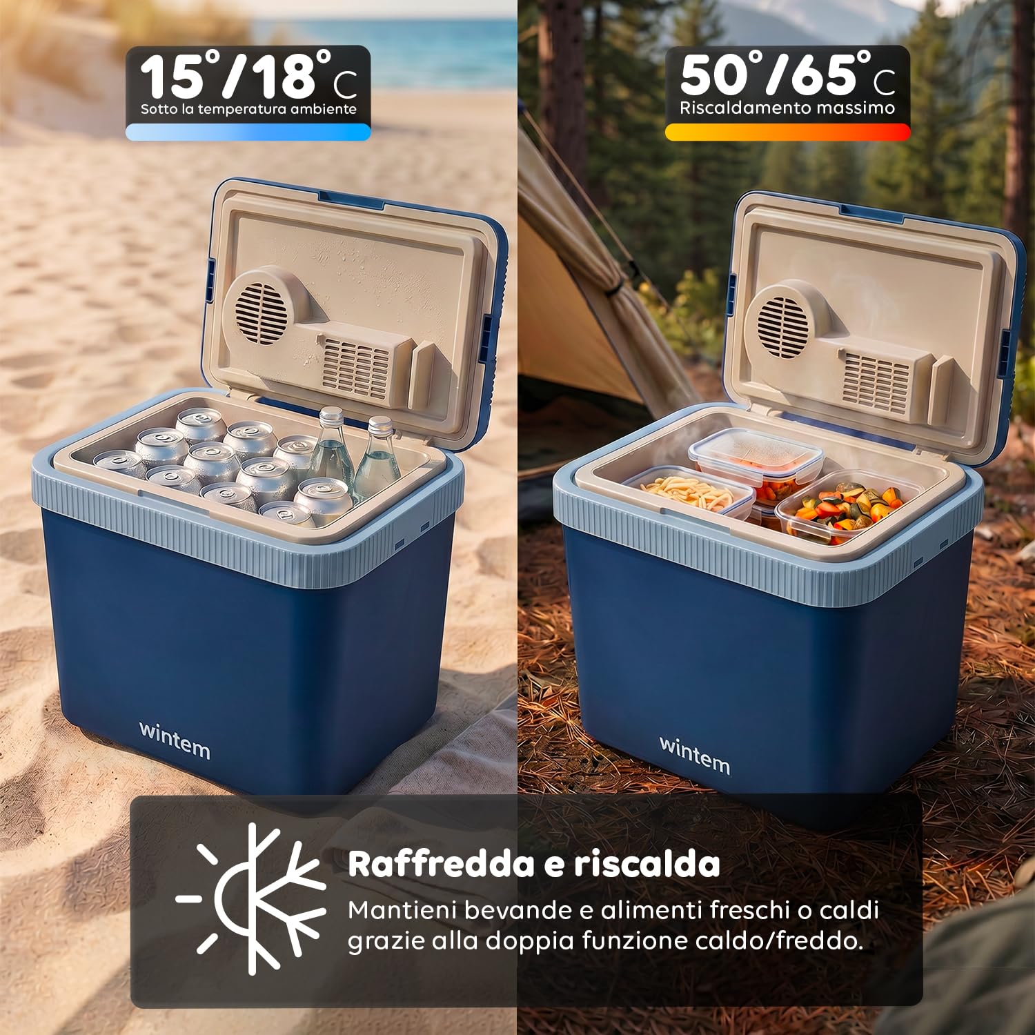 Avilia - Borsa Frigo Elettrica 24L Caldo e Freddo – 40W, 12V/220V, 31 Lattine o 5 Bottiglie | Frigo Portatile Elettrico con Ventola, -15/18°C, Riscald. 50-65°C, Manico Ergonomico