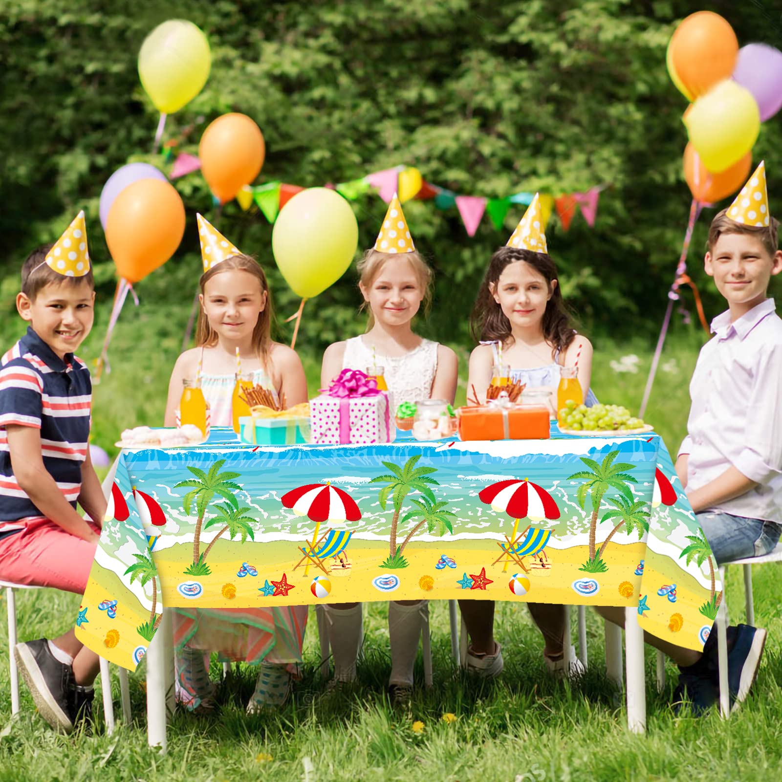 2-Pack Summer Beach Plastic Tablecloths - 54"x108" For 8ft Tables, Disposable Waterproof Party Decor
