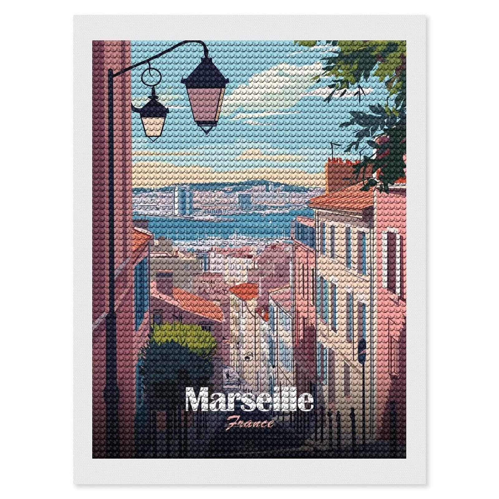 Junmoney Marseille France Cityscape Travel Diamond Painting Set 12"x16", Holiday Gift Idea, for Creative Relaxation, Fun Craft Experience, Vintage Style Decor