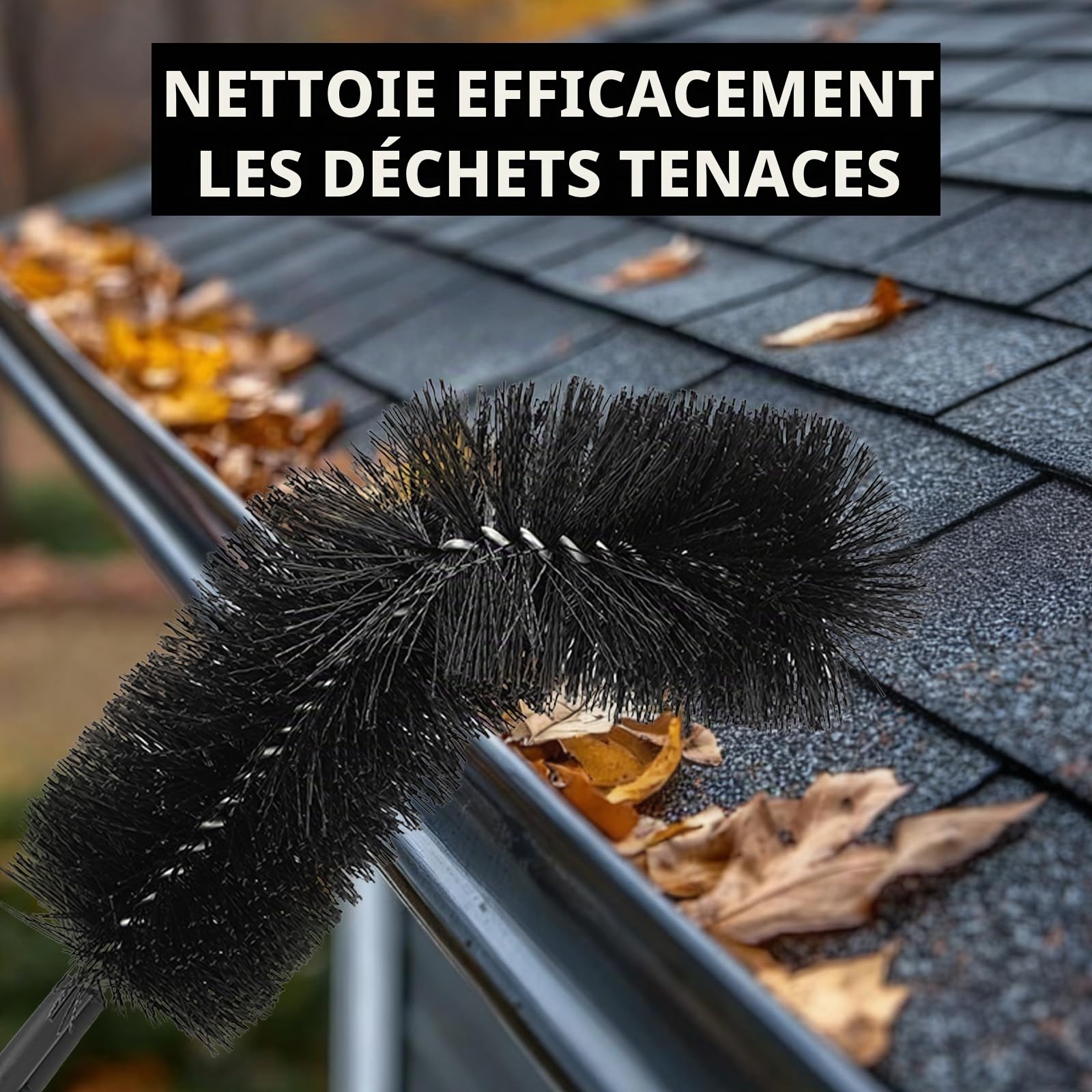 Kit d'outils de nettoyage de gouttière de 3,2 m, brosse de nettoyage télescopique, nettoyeur de poteau d'extension, pour enlever les feuilles, les débris et les toiles d'araignée des jardins