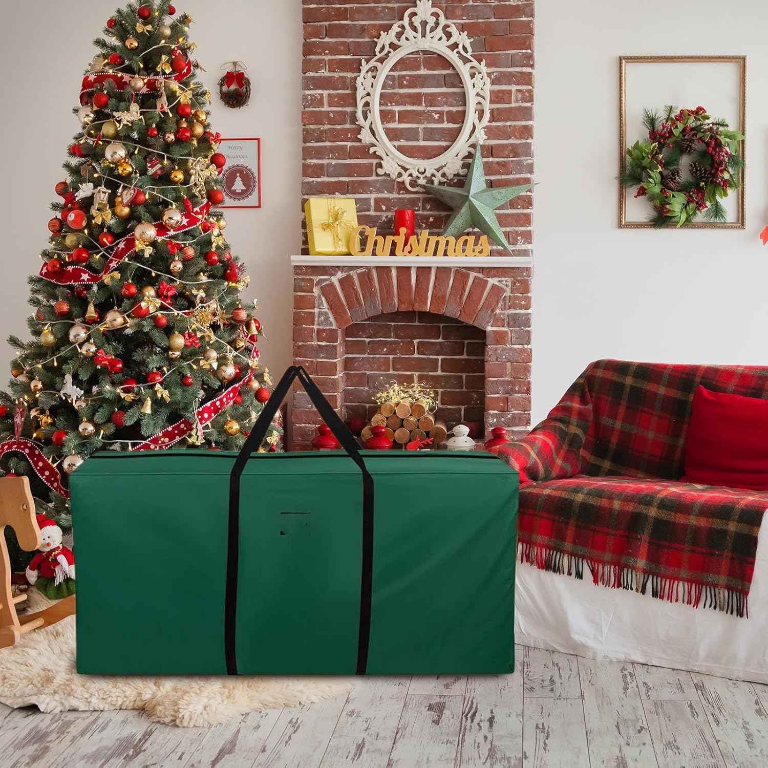 Christmas Tree Box – 7.5-Inch Heavy Duty Holiday Tote Organizer with Reinforced Handles, Storage Bag for Moving, Packing, Camping, College, Halloween, Bathroom, Kitchen, Bedroom, Living Room