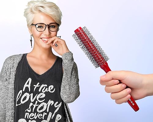 Miniatura 7 de PERFEHAIR Cepillo de pelo redondo pequeño para secar con cerdas de nailon suaves, 1.6 pulgadas, para cabello rizado corto o mediano, rojo