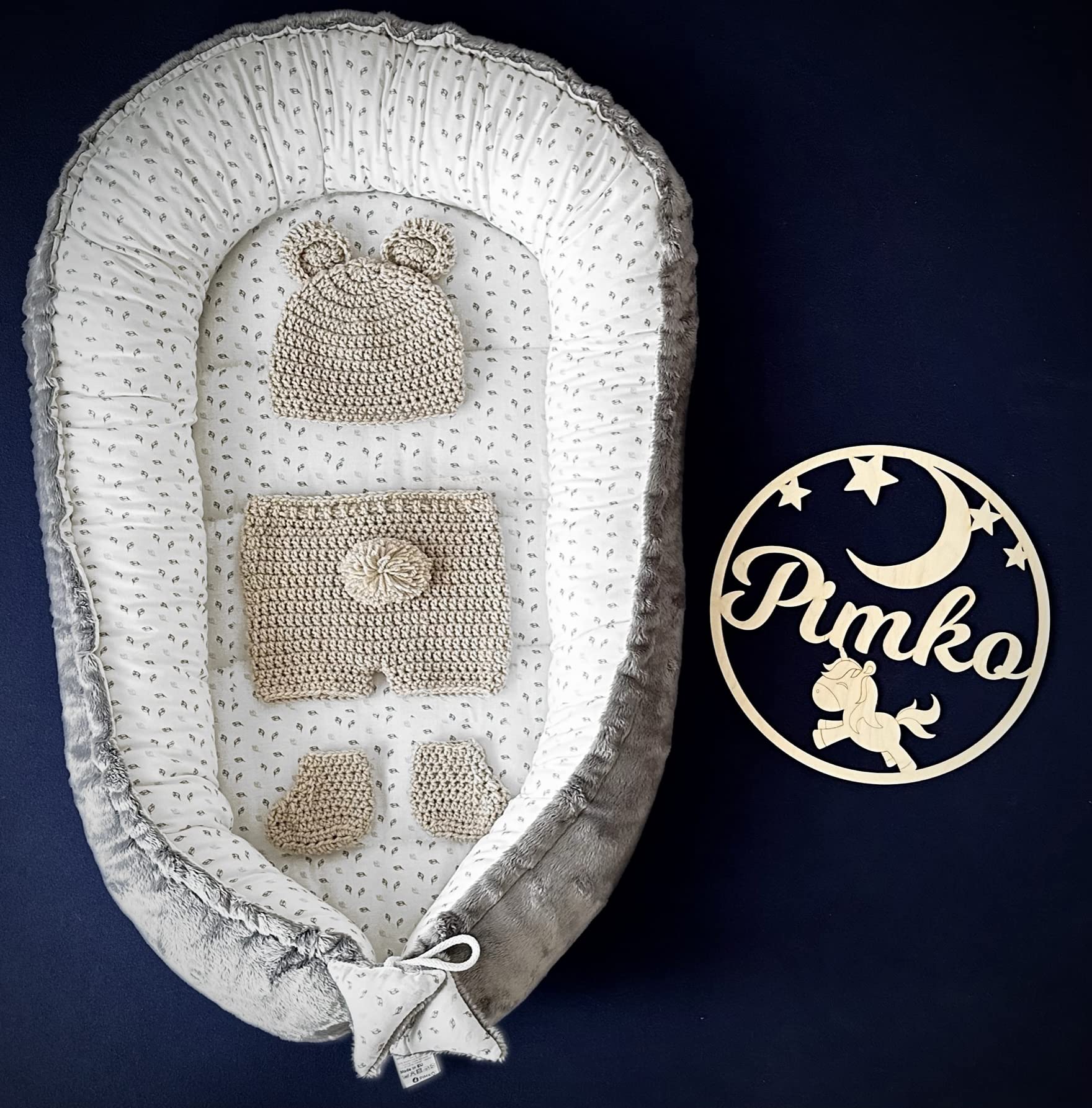 PIMKO Nido de peluche de 2 caras para bebé, nido de peluche, capullo para bebés y recién nacidos, nido para niñas y jóvenes, ultra suave (felpa gris)