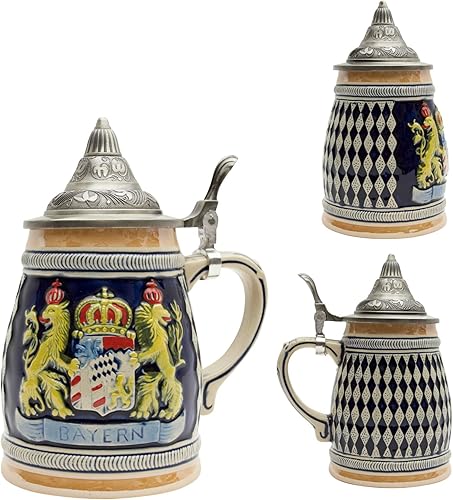 Miniatura 4 de OktoberfestHaus - Jarras de Cerveza Coleccionables de Leones del Bayern Alemán Escudo de Armas de 0.65 Litros Tazas de Cerveza para Hombre Grabado