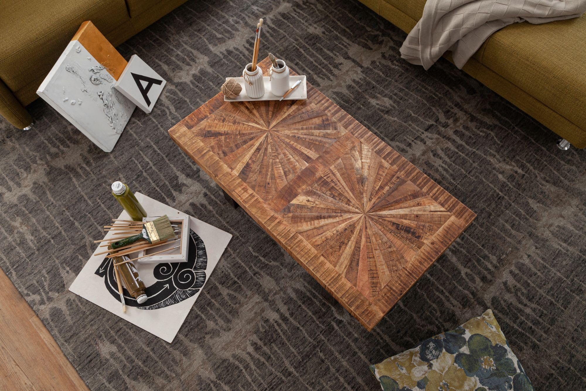 FineBuy Mesa de Centro Industrial Rectangular 105x55x40 cm Madera Maciza de Mango y Metal | Mesa Auxiliar para Salón | Mesita Café para Sofá | Mesa de salón rectangular con estructura de metal, mesa de sofá de madera auténtica, rústica, hecha a mano, únic
