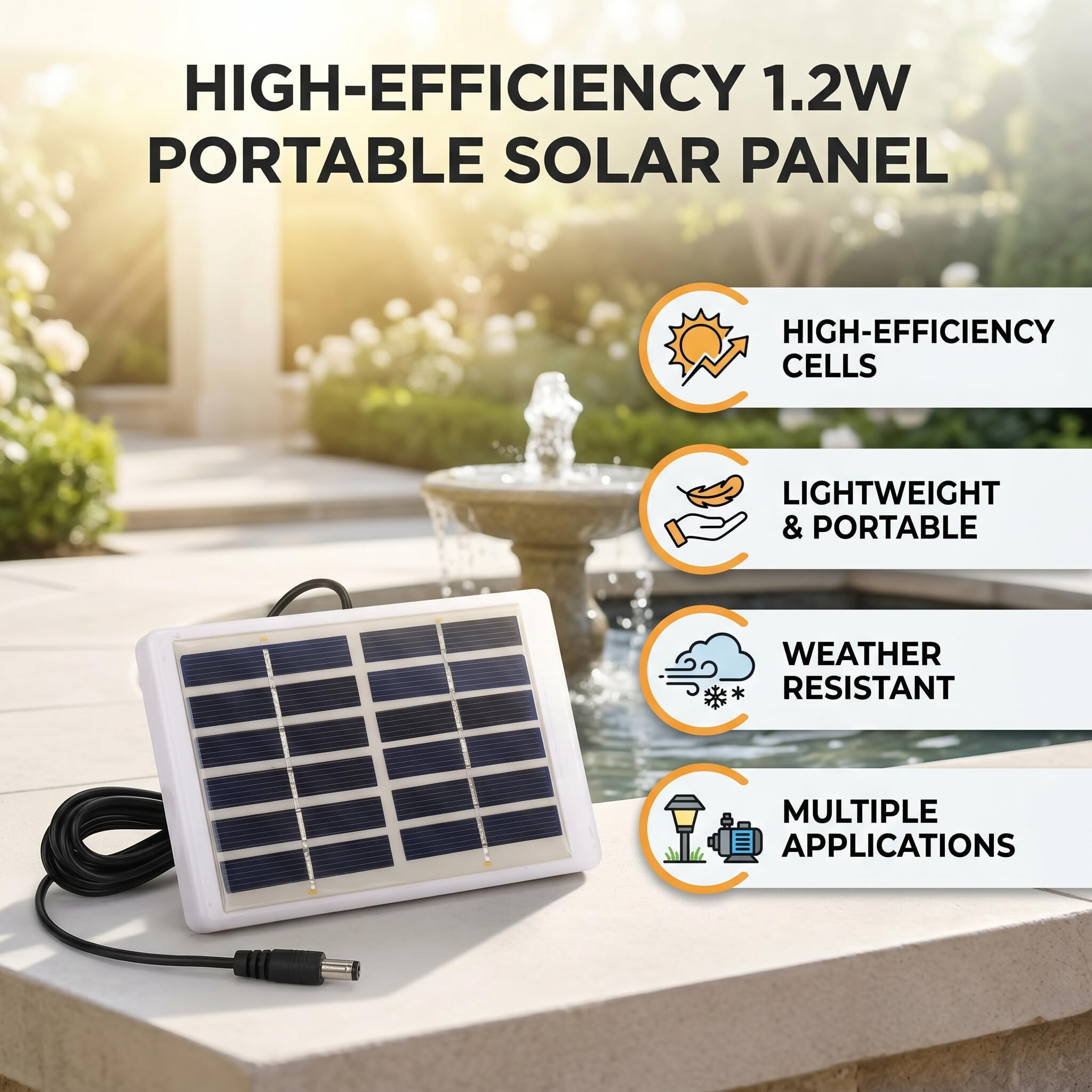 Panel Solar, Micropaneles Solares Células Fotovoltaicas, 1,2 W 6 V 9 V Cristales de Polisilicio con Interfaz CC para Teléfono de Luz Solar DIY