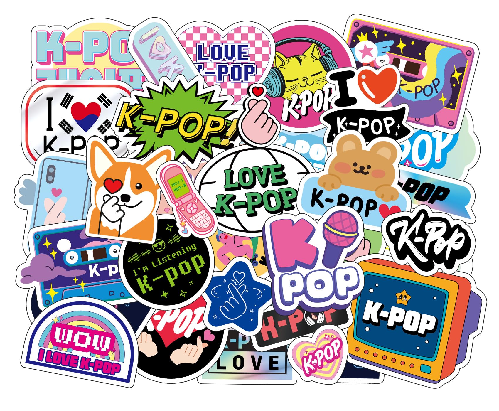 50 PCS Korean Pop Music Culture Sticker Pack, Cute, Kids, Teens, Photocard, Photocard Stickers, Water Bottles, Phone
