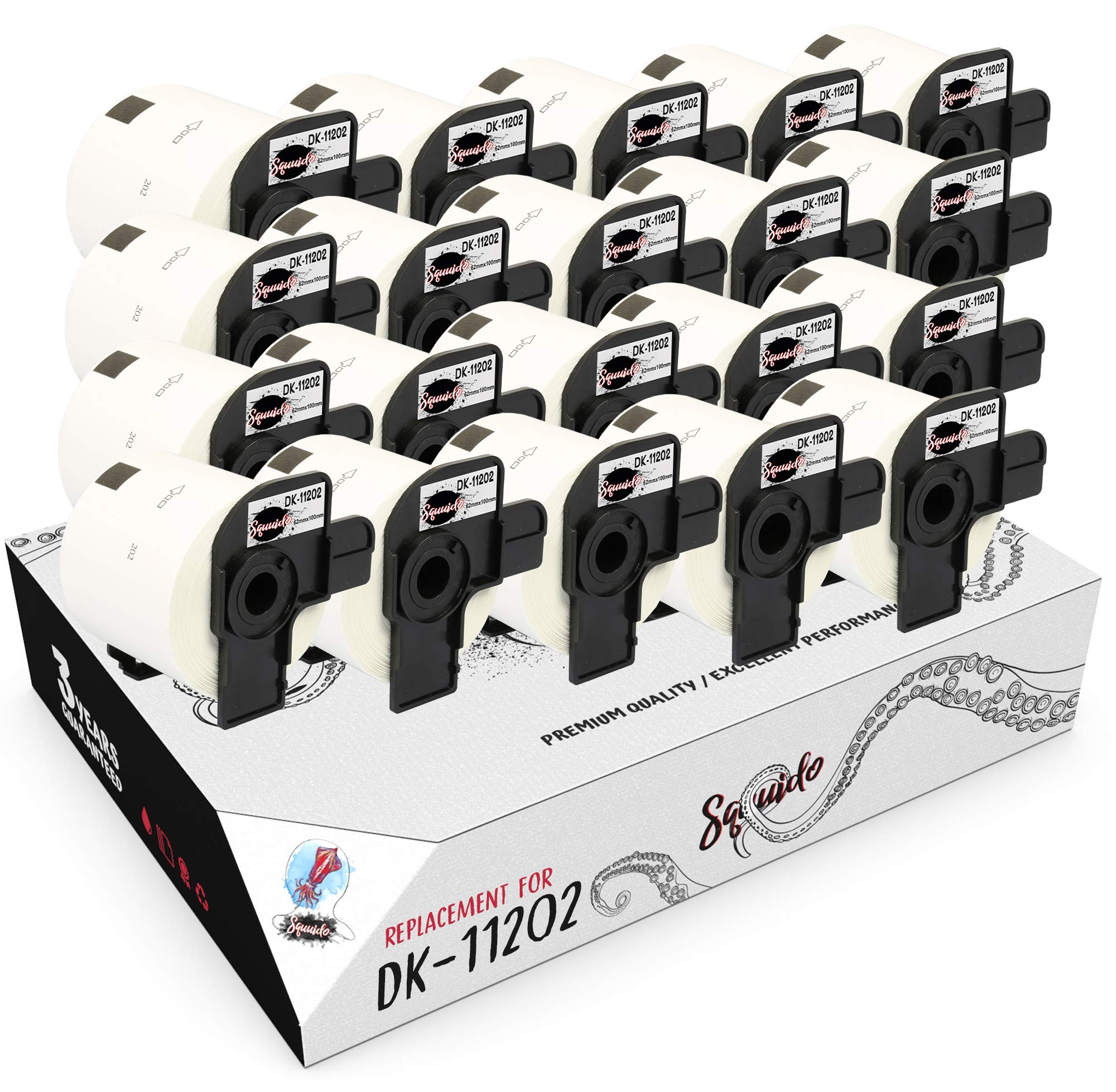 20 rollen DK-11202 DK11202 Etiketten kompatibel mit Brother P-Touch QL-500 QL-550 QL-560 QL-570 QL-580 QL-700 QL-800 QL-810W QL-820NWB QL-1100 1110NWB | 62mm x 100mm | 300 Etiketten pro Rolle