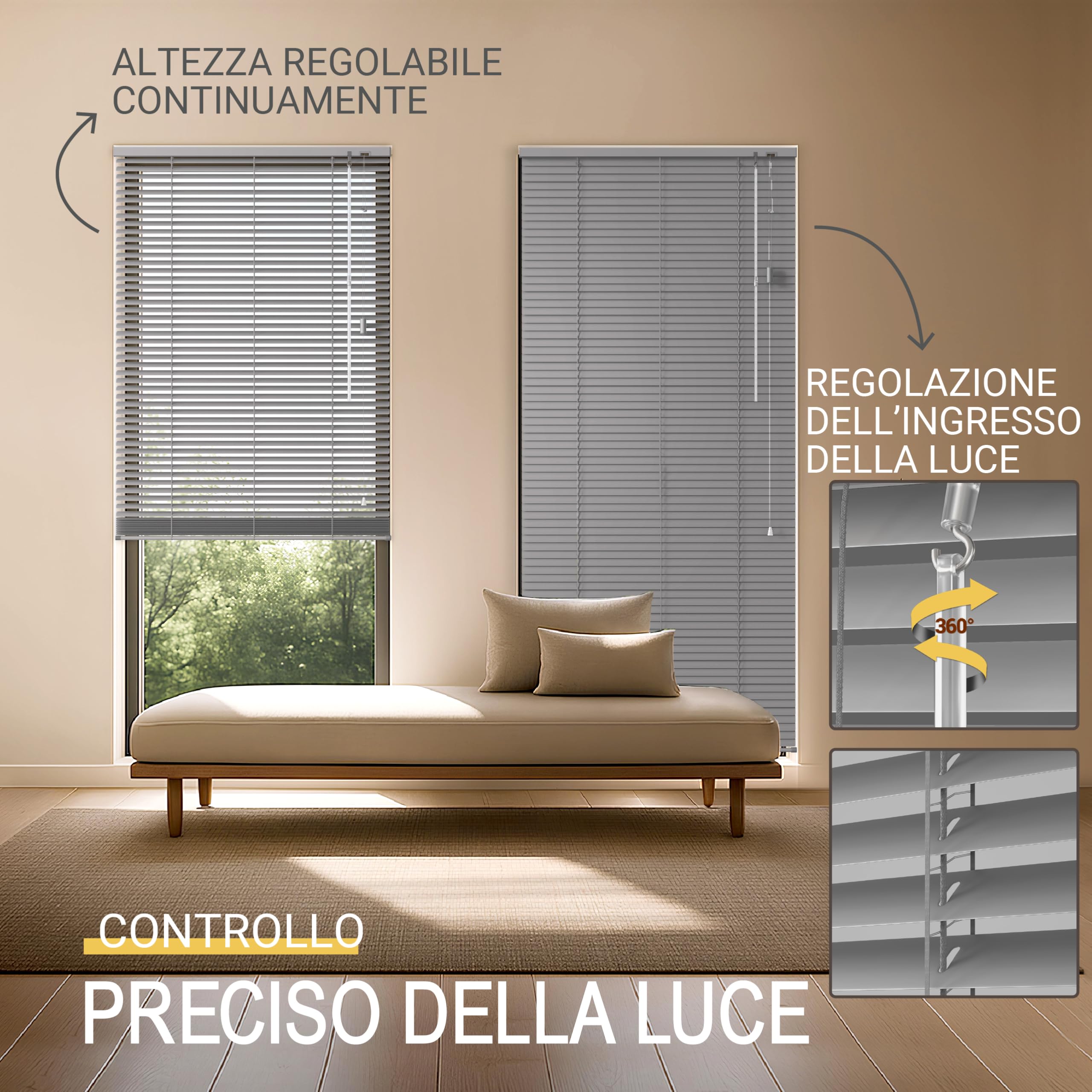 Sol Royal Tende veneziane in alluminio senza forature 60x175 cm incl. supporto a morsetto – Tenda veneziana in alluminio per finestre interne larghezza 60 cm, lamelle 25 mm – Argento opaco – JA2