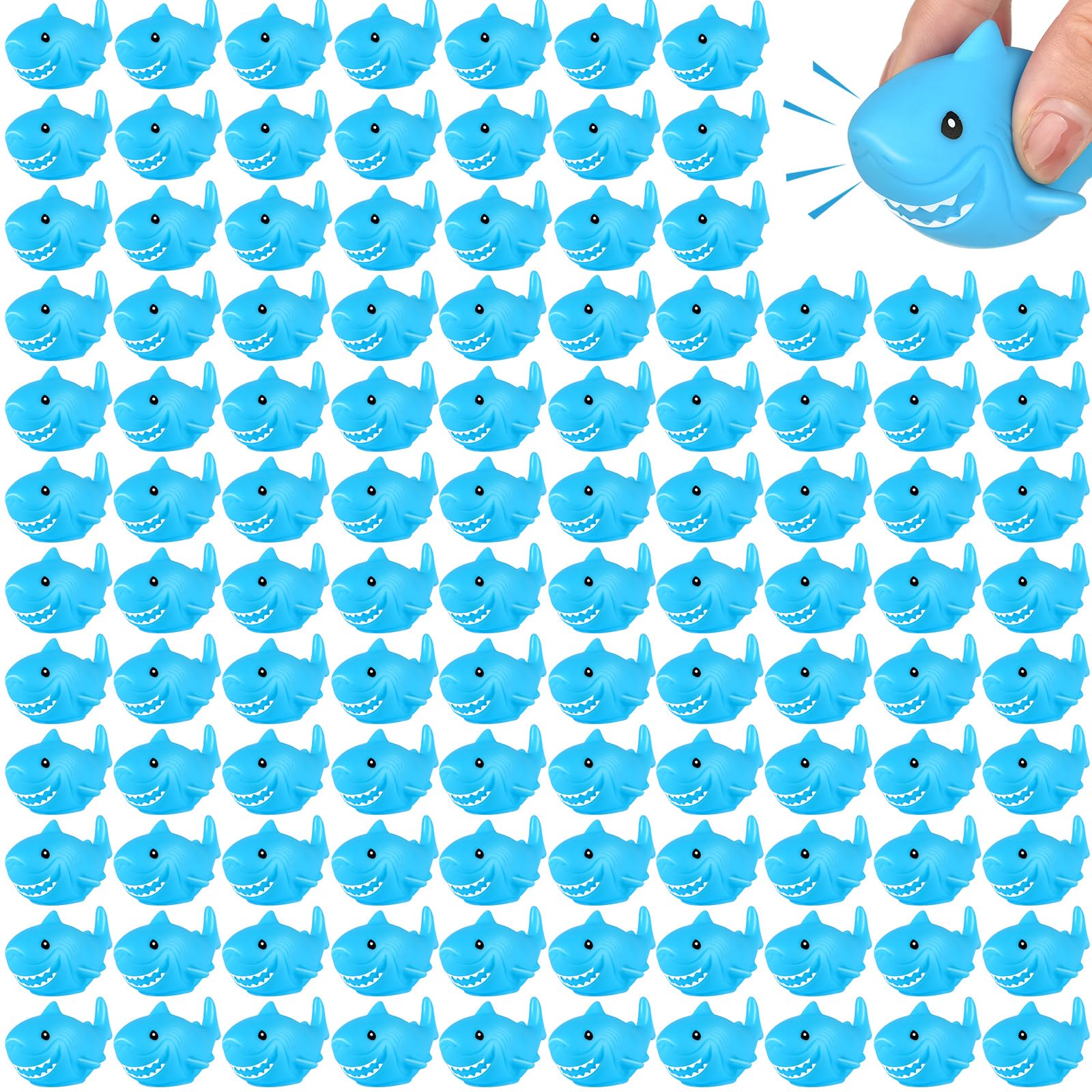 120 Pieces Rubber Sharks Blue Rubber Bath Sharks Cute Squeezable and Squeak Shark Small Bathtub Swimming Toys for Birthday Shower Bathtub Pool Party Favors