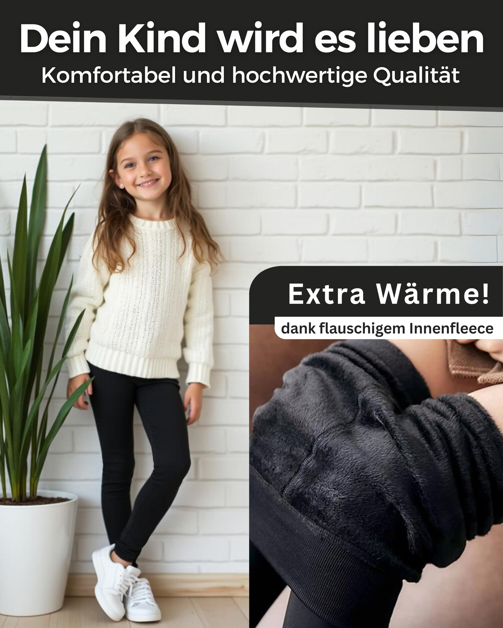 MEDOLY Kinder Thermo Leggings (2er Pack) für Mädchen & Jungen, gefüttert, Herbst Winter