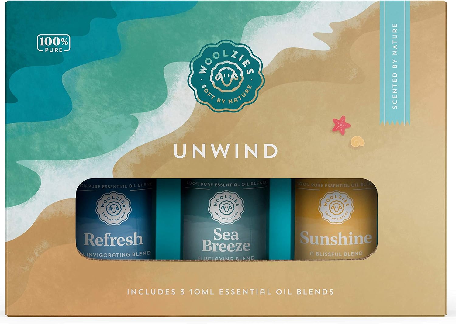 Woolzies 100% Pure & Natural Unwind Essential Oil Blend Set Therapeutic Grade | Incl. Refresh, Sea Breeze, & Sunshine Blends