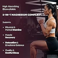 Vista 3 de Suplemento de complejo de magnesio 6 en 1 Cápsulas para mujeres y hombres Glicinato, citrato, malato, óxido, aspartato, lisinato glicinato
