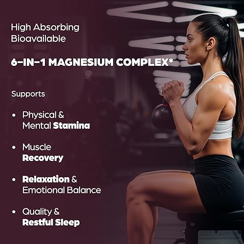 Miniatura 3 de Complejo completo de magnesio de 500 mg para mujeres y hombres | 240 cápsulas | Suplemento Mag 6 en 1 con zinc | Calidad del sueño y salud muscular