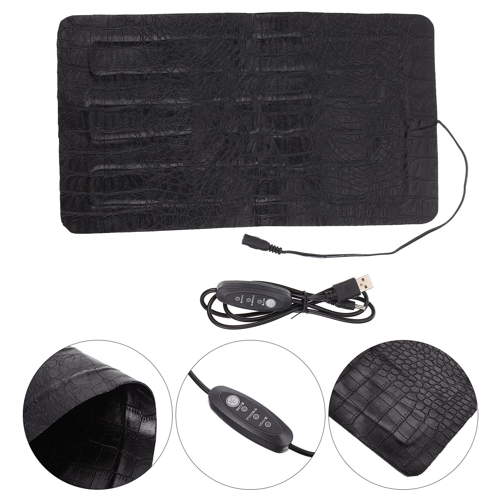 Toyvian Alfombra Eléctrica para Mascotas Pequeñas y Reptiles Control USB de 3 Niveles, Manta Térmica de Cuero para Mantener Caliente en Terrarios y Exteriores