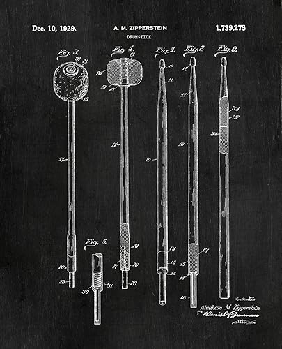 Miniatura 5 de Juego de 6 impresiones artísticas de pizarra con patentes de tambores (8 x 10), regalos para un baterista, póster de percusionista, decoración de