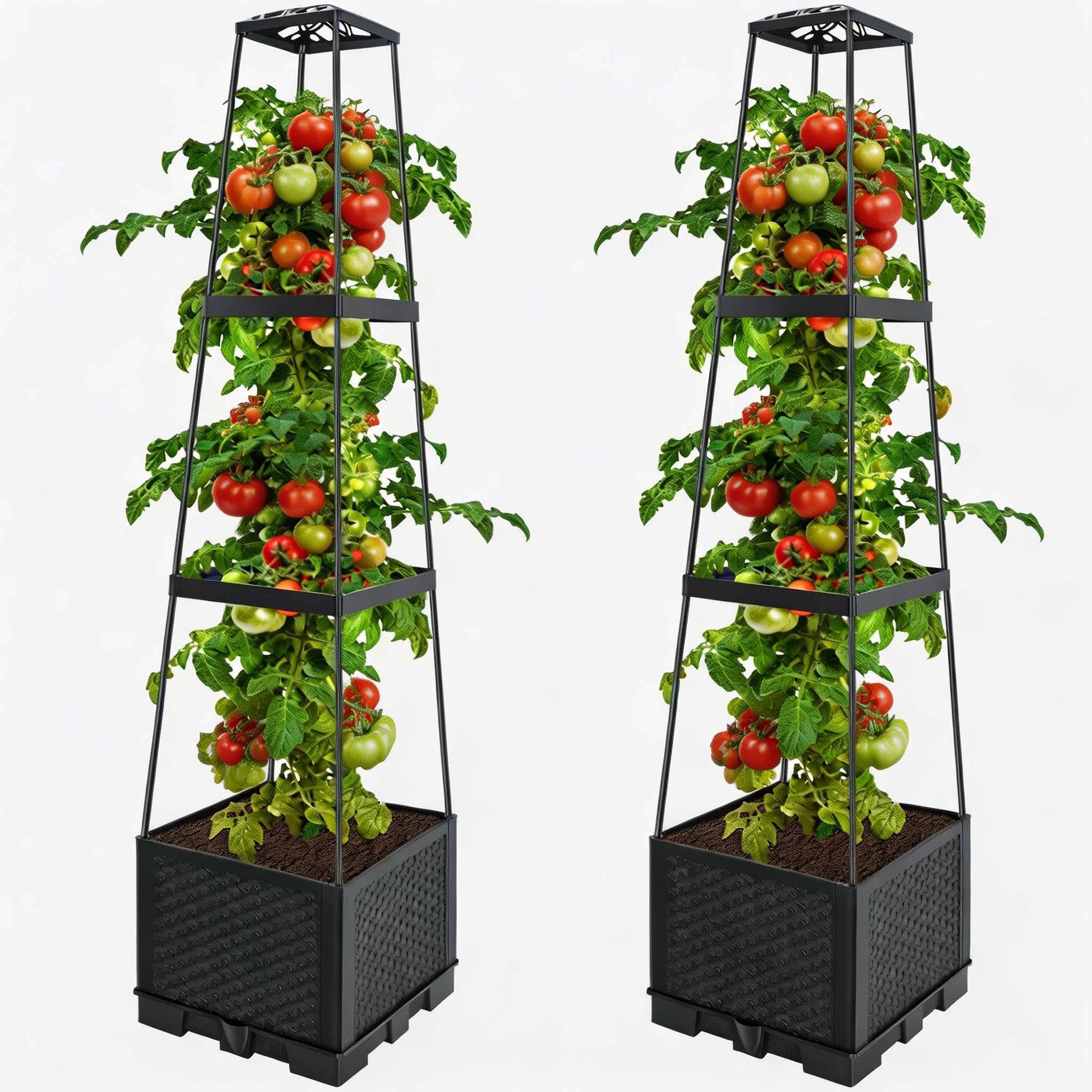 2PCS Raised Garden Bed with Trellis, 114cm Height Adjustable Self-Watering Tomato Planter Boxes, Detachable Planting Trelli Box, Tomato Climbing Support for Indoor Outdoor Use