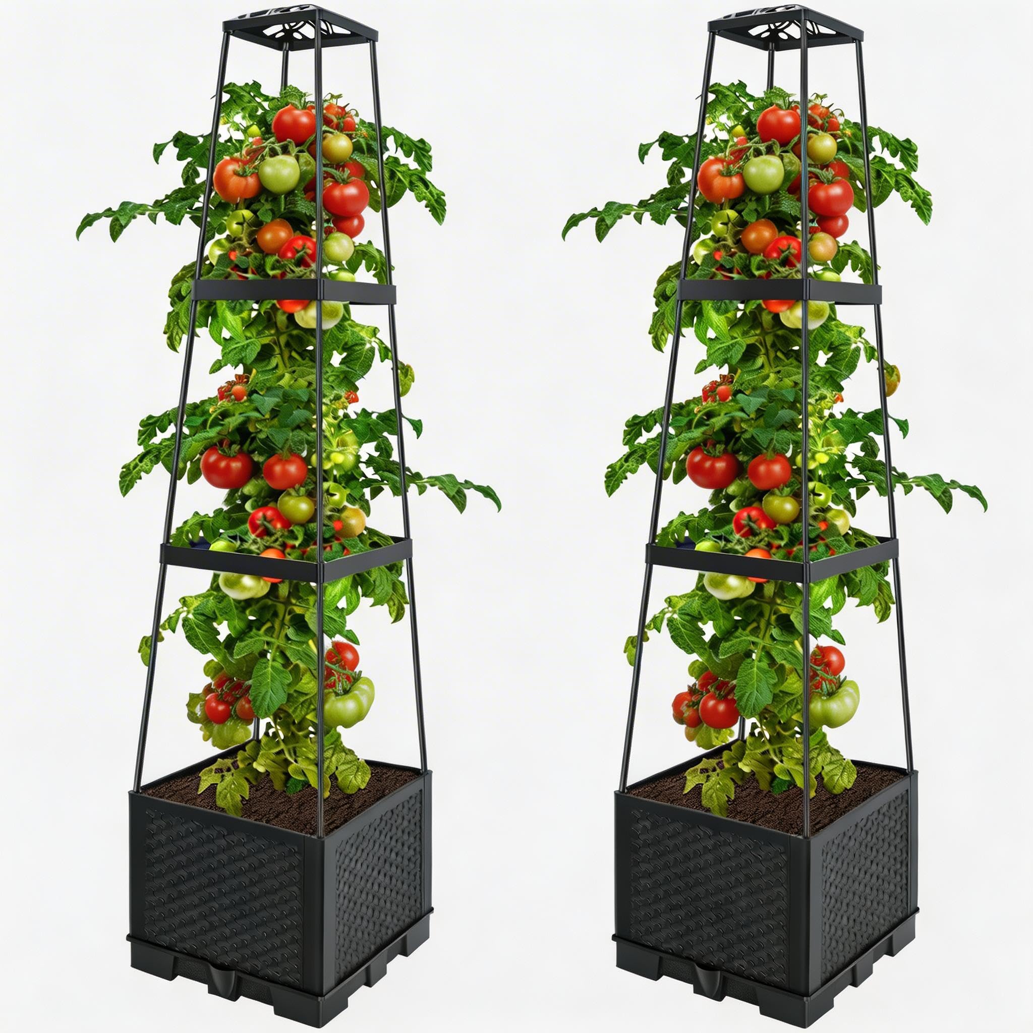 2PCS Raised Garden Bed with Trellis, 114cm Height Adjustable Self-Watering Tomato Planter Boxes, Detachable Planting Trelli Box, Tomato Climbing Support for Indoor Outdoor Use