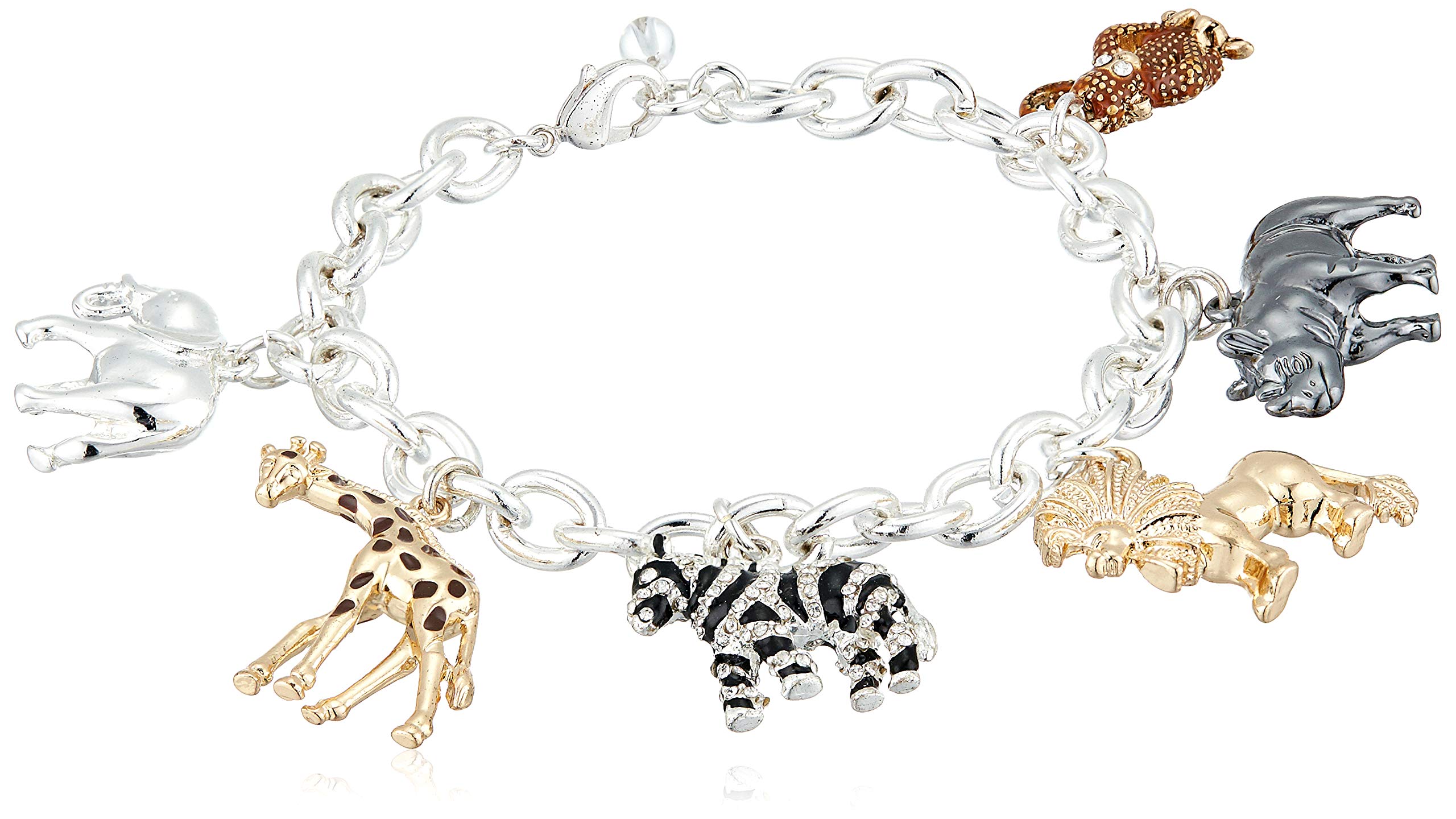 NapierWomen's Box Silver Tone Multi Safari Charm Flex Bracelet, One Size