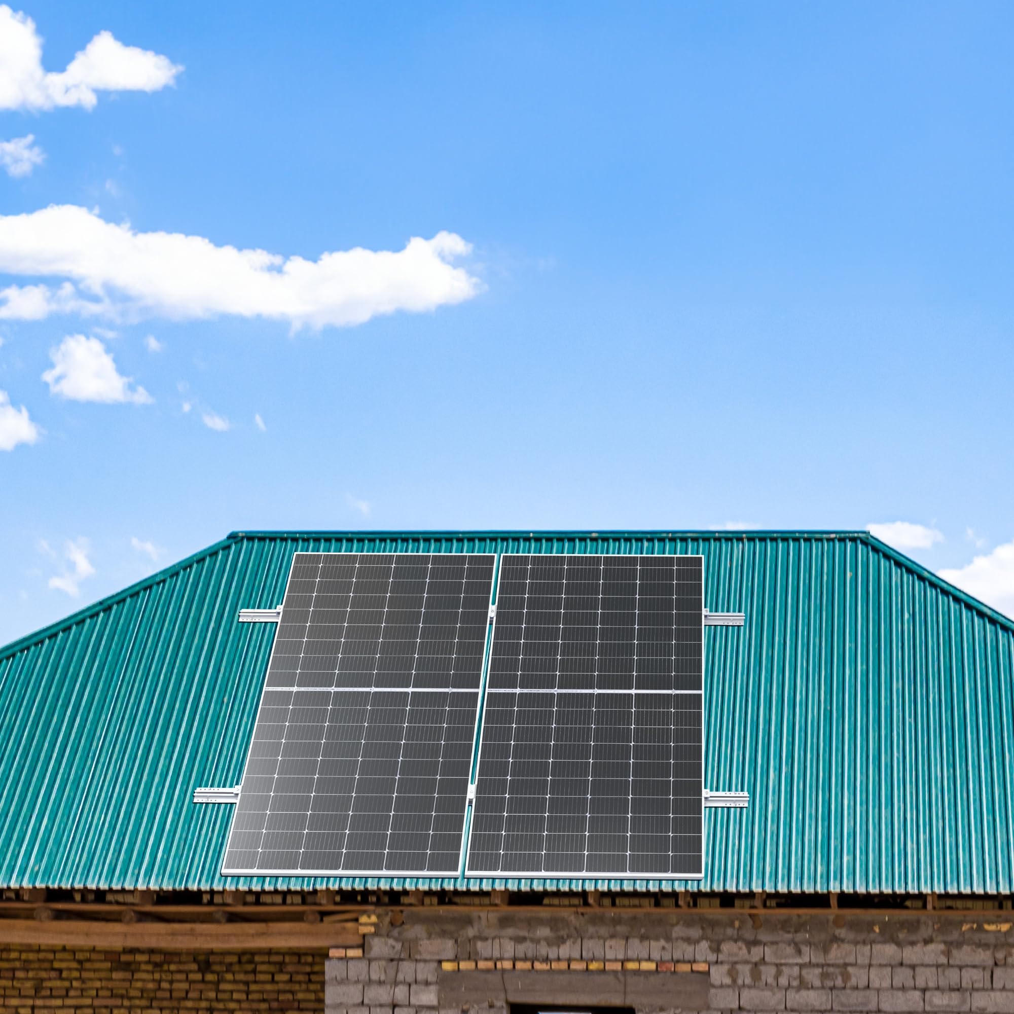 Kit de montage photovoltaïque pour toit en tôle trapézoïdale | Fixation pour 2 modules | Profil T 40 cm | Support avec pince d'extrémité et centrale, et vis