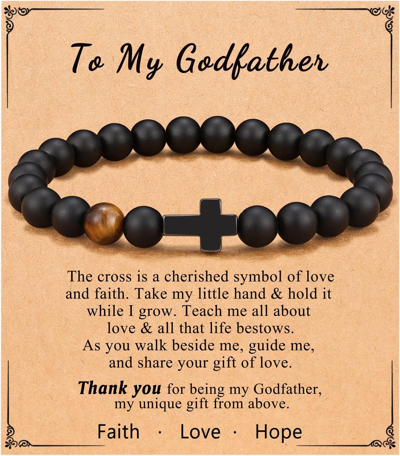 To Mens Gifts Cross Bracelet for Son, Grandson, Dad, Husband, Godfather, Men - Birthday Graduation Retirement Christmas Christian Gift for Teens Men