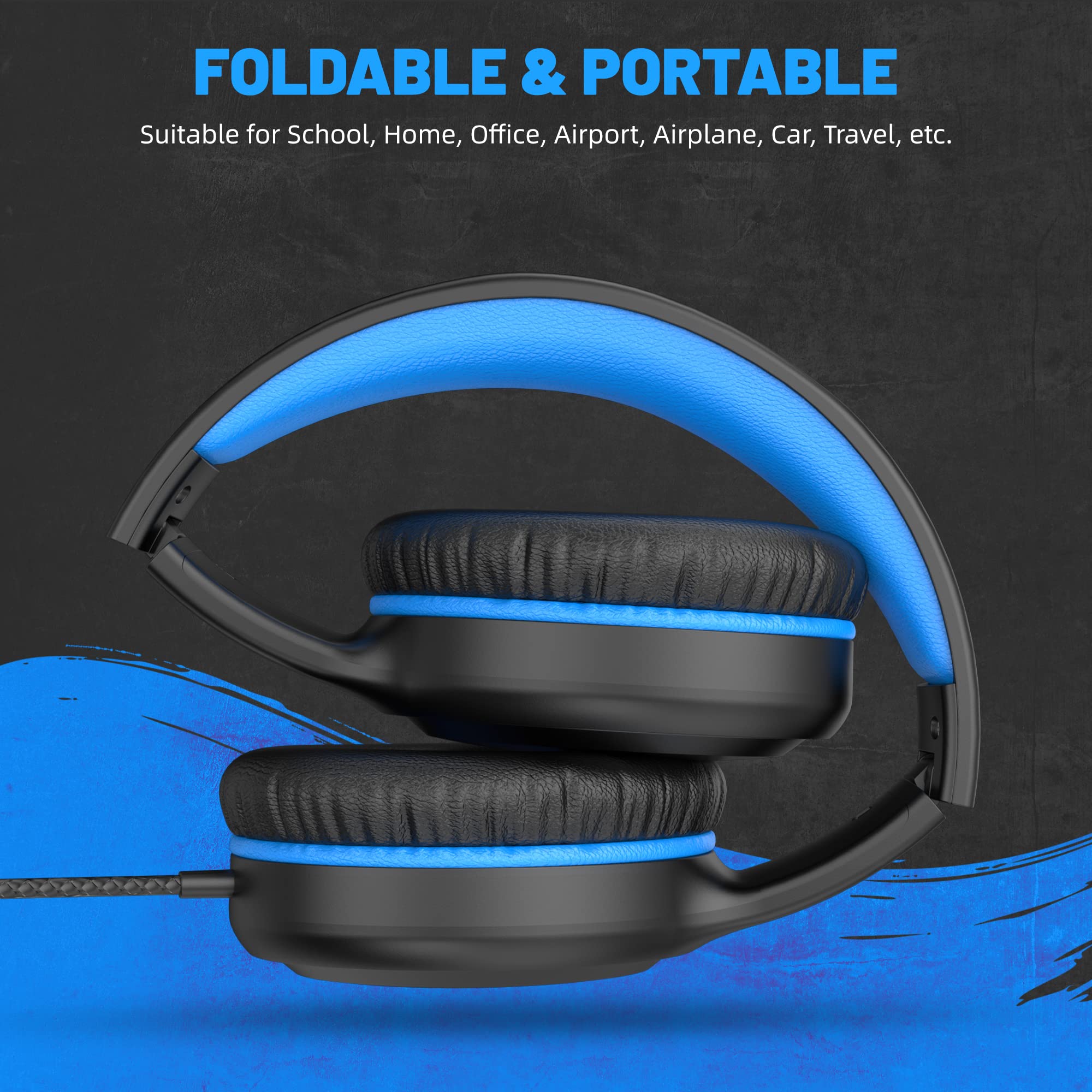 UKELALA Cuffie blu cablate per ragazzi Cuffie pieghevoli con filo per bambini Cuffie stereo portatili compatibili con computer PC Phone per scuola aula