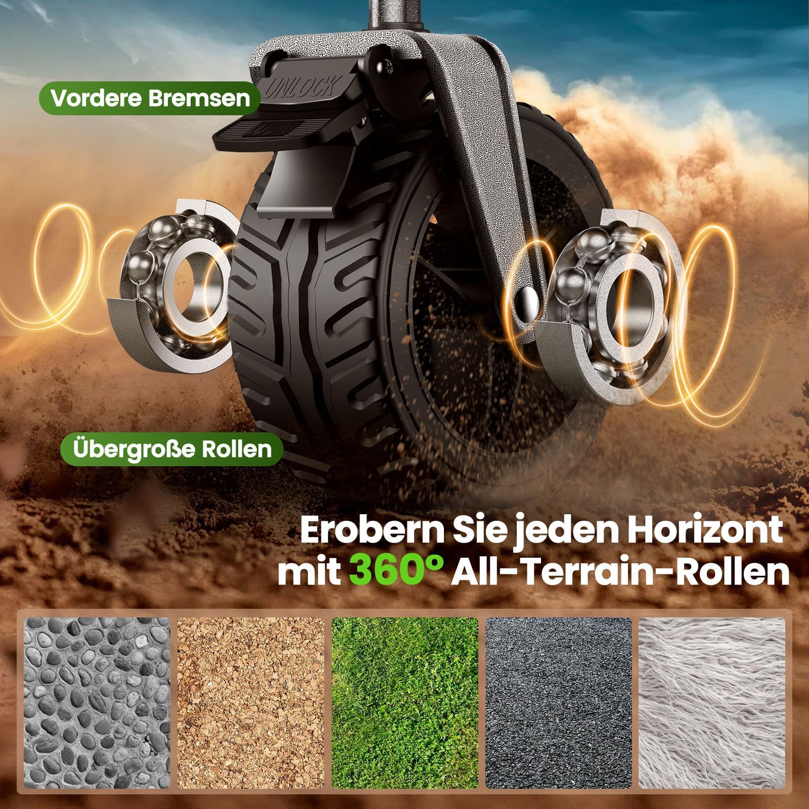 XXXL Bollerwagen Faltbar 300L mit Verstellbarer Heckklappe, 200 KG Belastbar, 360°-Schwenkbare All-Terrain-Räder & Doppelbremsen, Verstellbarer Griff & 2 Netztaschen，Strand/Wanderung/Camping/Einkauf