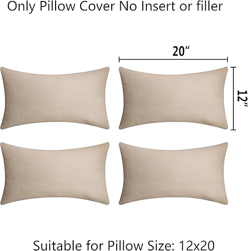 Miniatura 3 de Demetex Fundas de Almohadas para Exteriores 12x20 Impermeables Lumbares Cojines Decorativos Rectangulares Beige para Sofá de Patio, Juego de 4, 12 x