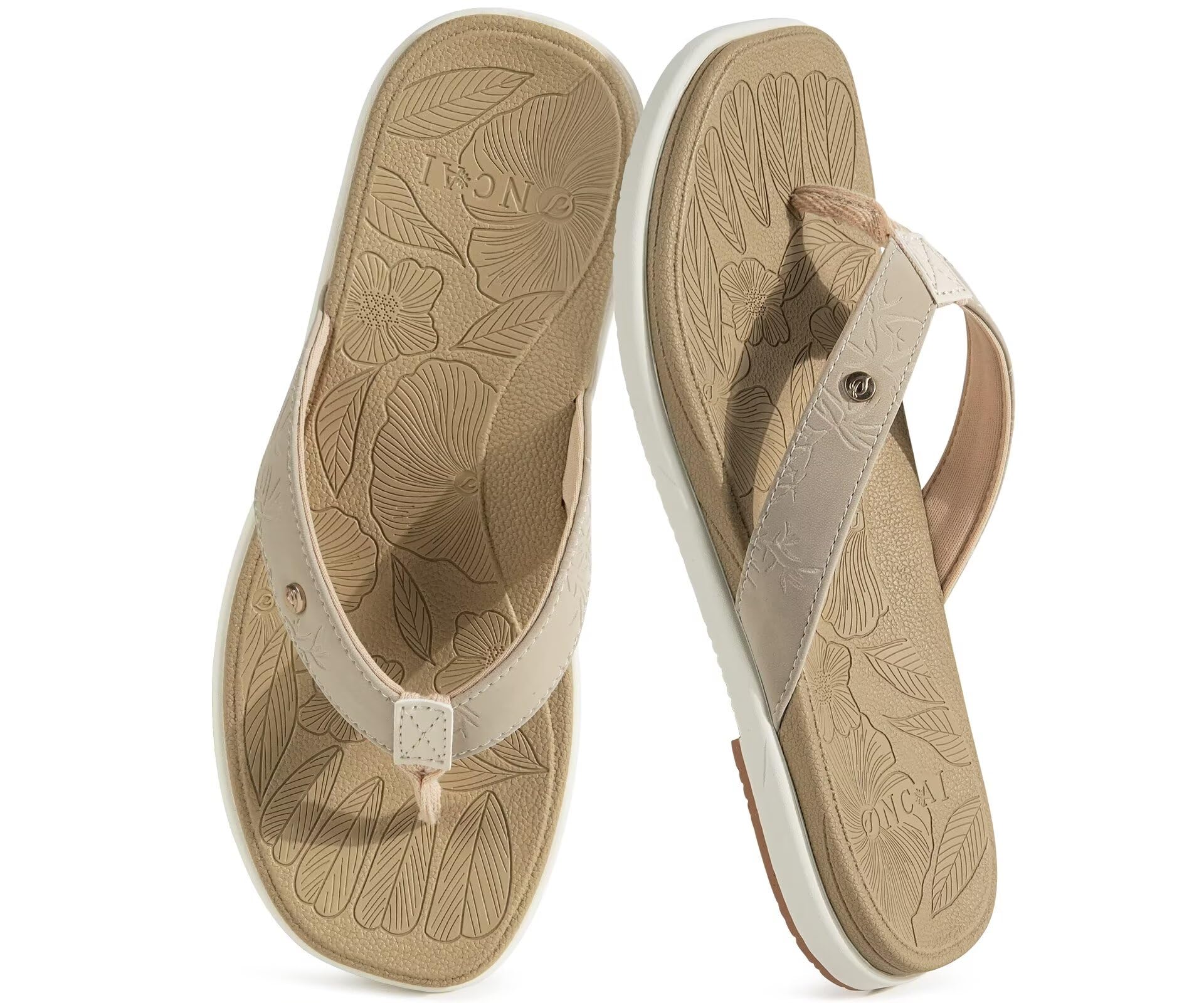 ONCAI Women's Flat Flip Flops Square Thong Sandals with Leaf Printed Summer Beach Daily Casual Dressy Soft Cushion Sandalias Mujer Lightweight Outdoor Waterproof Rubber Sole US Size 6-12